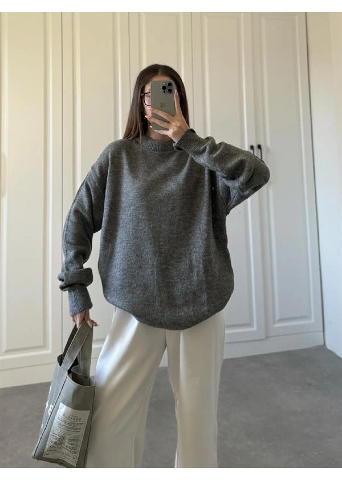 Mari Oversize Basic Antrasit Kazak