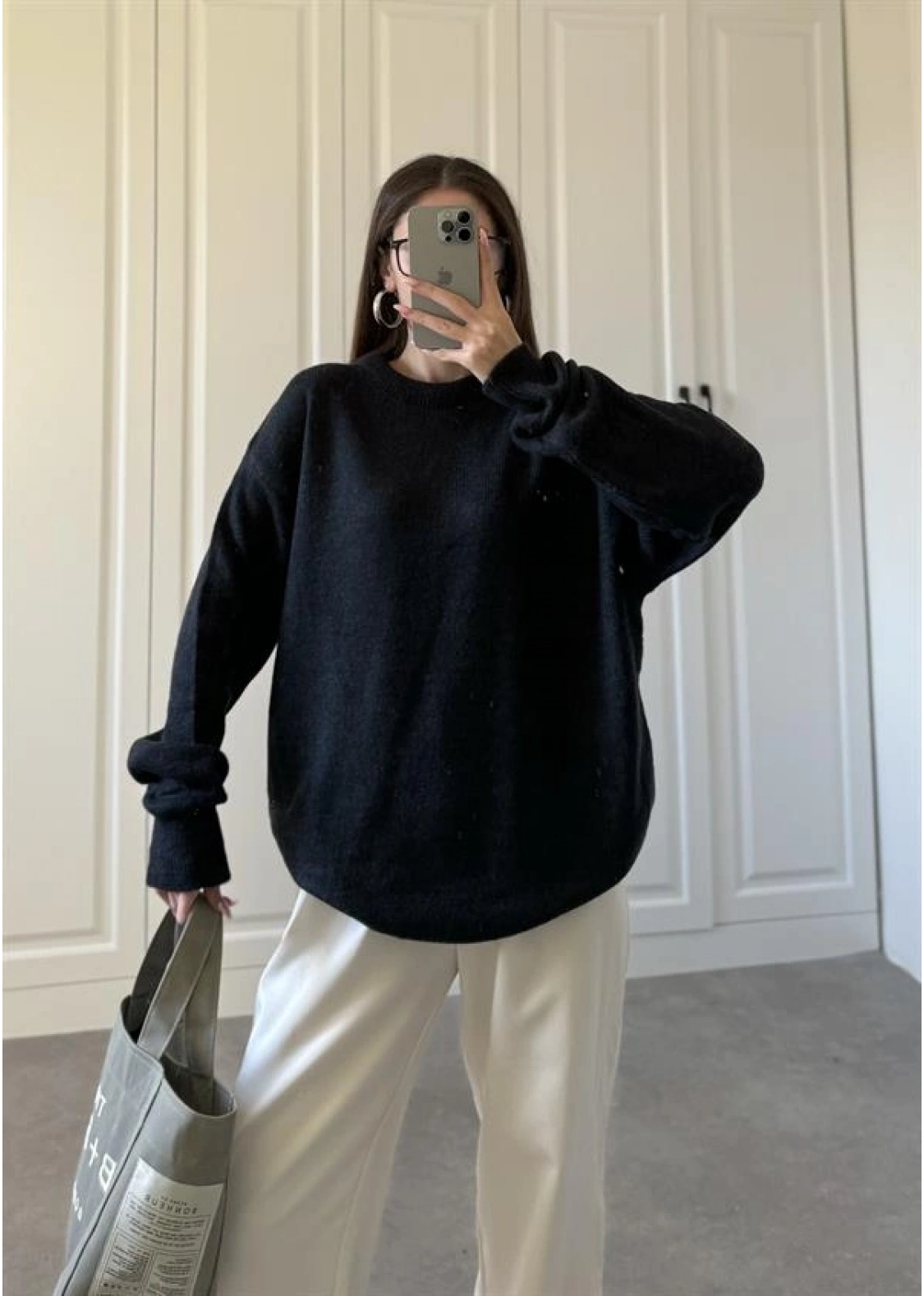 Mari Oversize Basic Lacivert Kazak