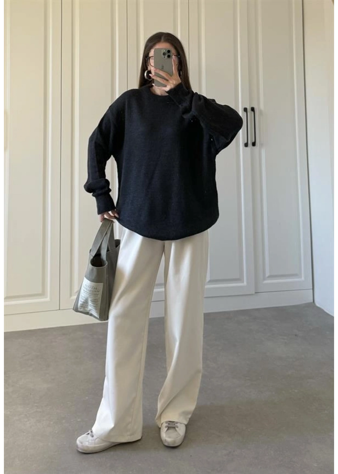 Mari Oversize Basic Lacivert Kazak