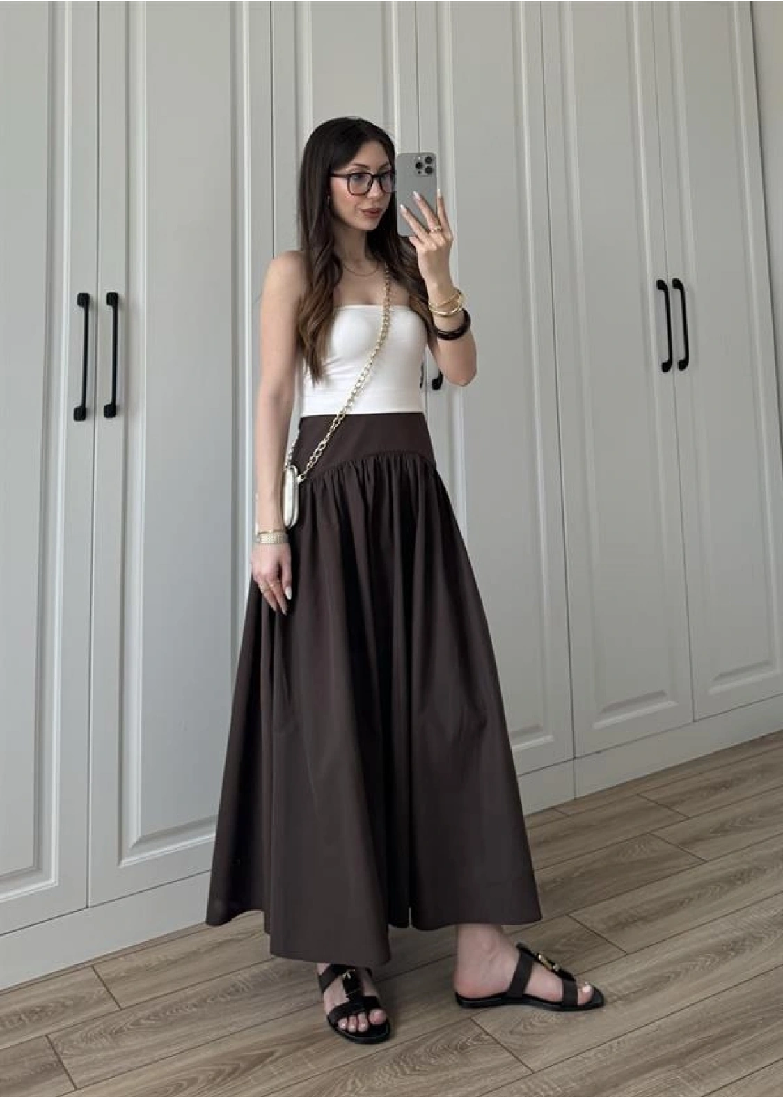 Massi Model Bel Detaylı Kahve Poplin Etek