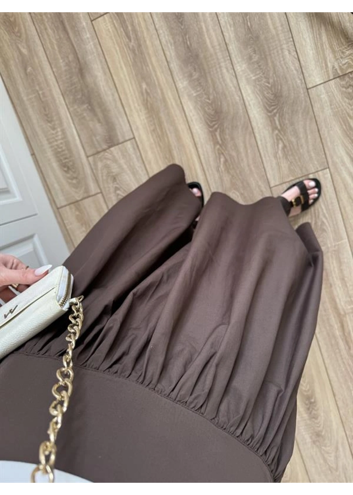 Massi Model Bel Detaylı Kahve Poplin Etek