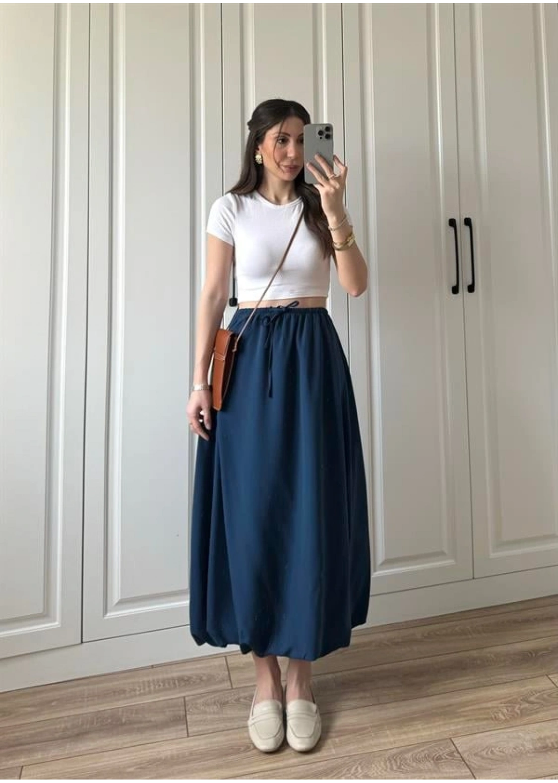 Maxi Astarlı Lacivert Balon Etek