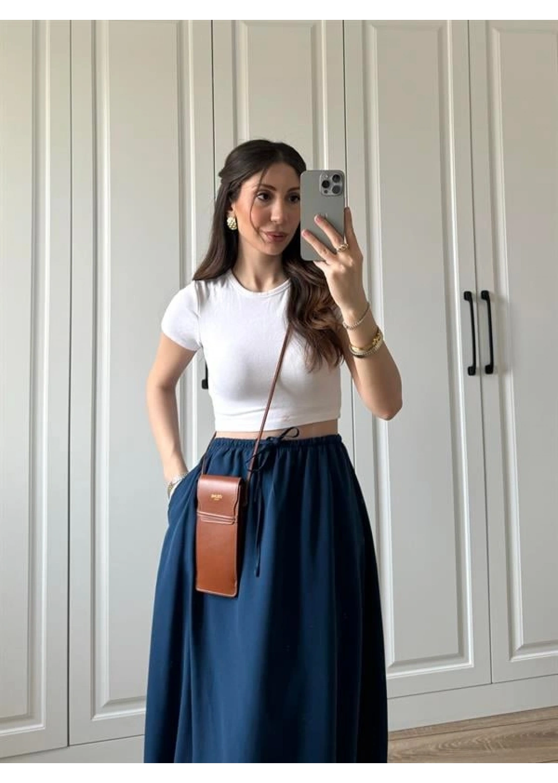 Maxi Astarlı Lacivert Balon Etek