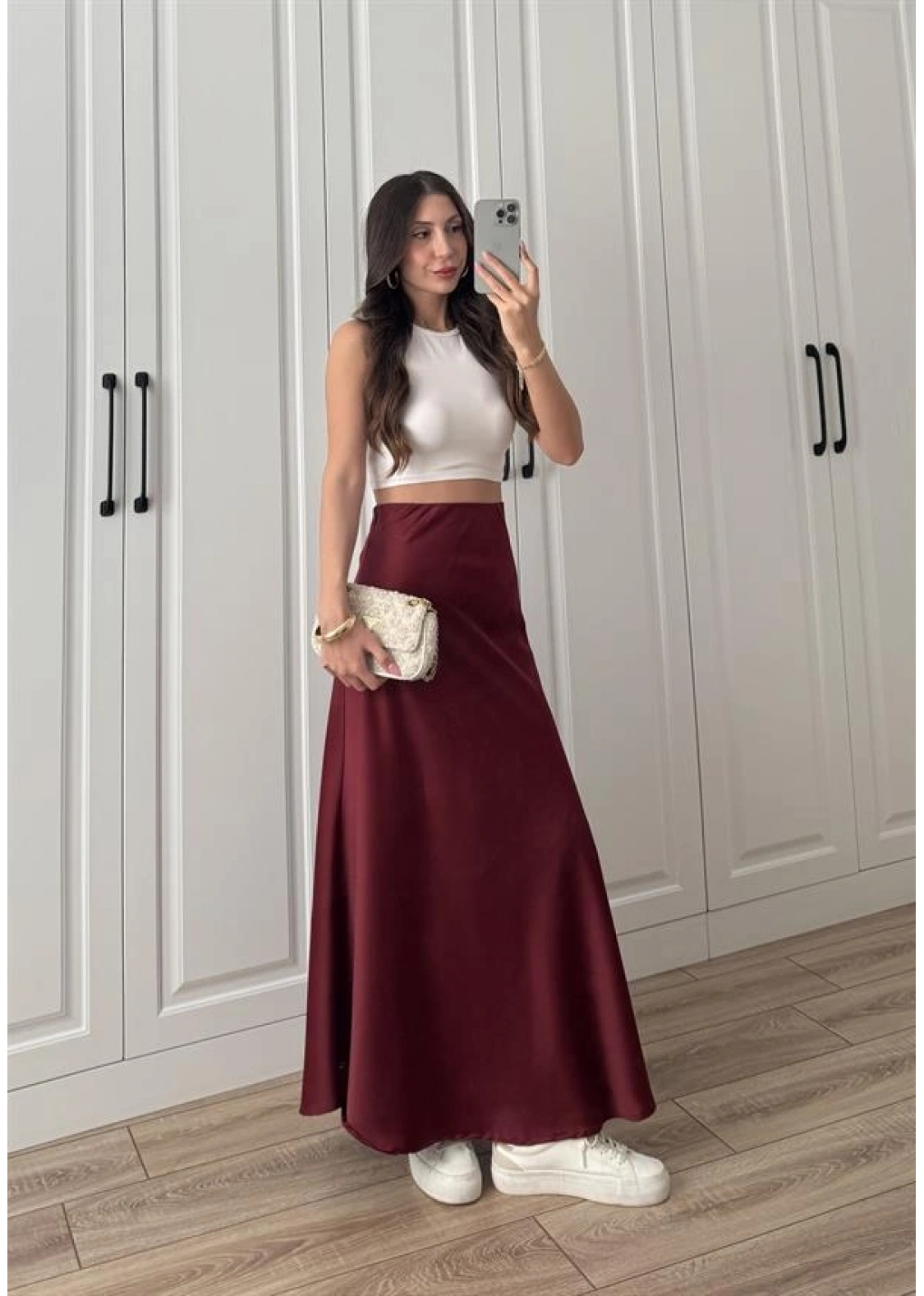 Maxi Boy Bordo Saten Etek