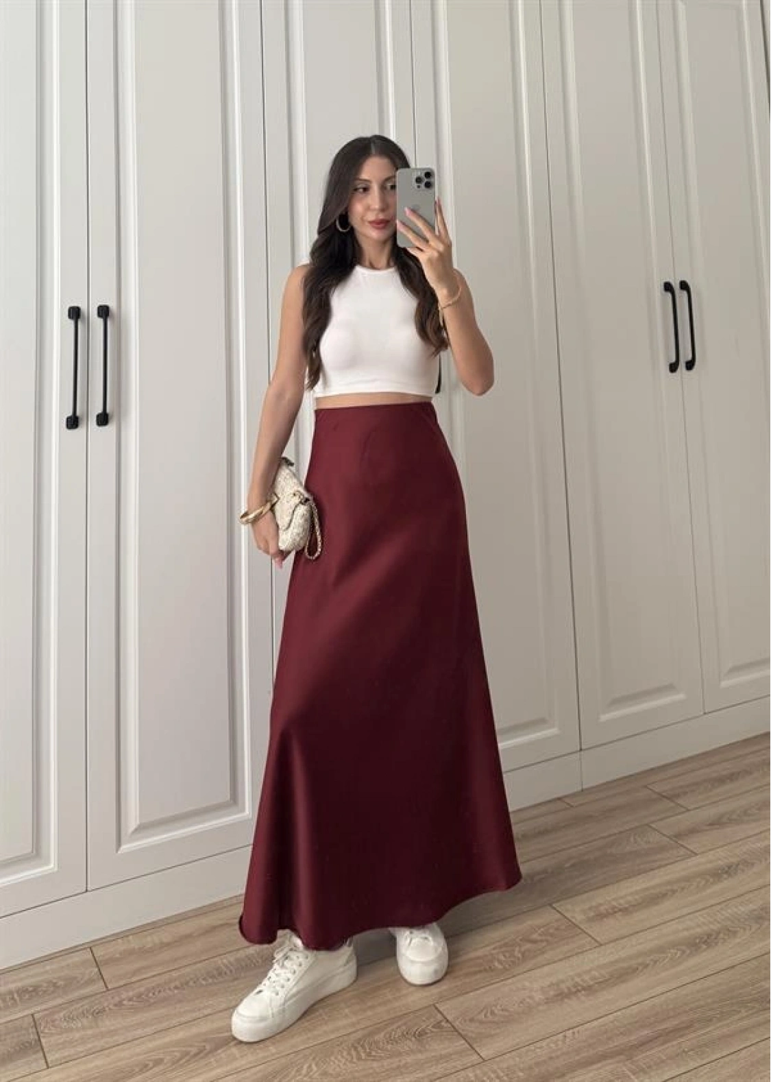 Maxi Boy Bordo Saten Etek