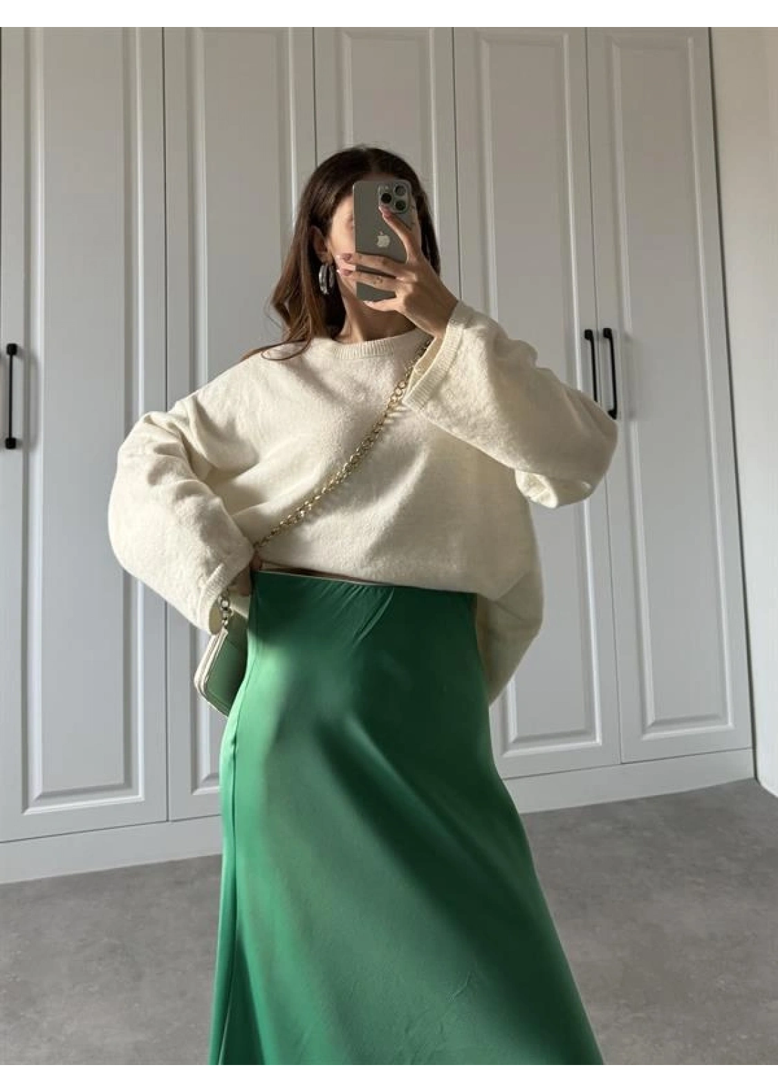 Maxi Boy Yeşil Saten Etek