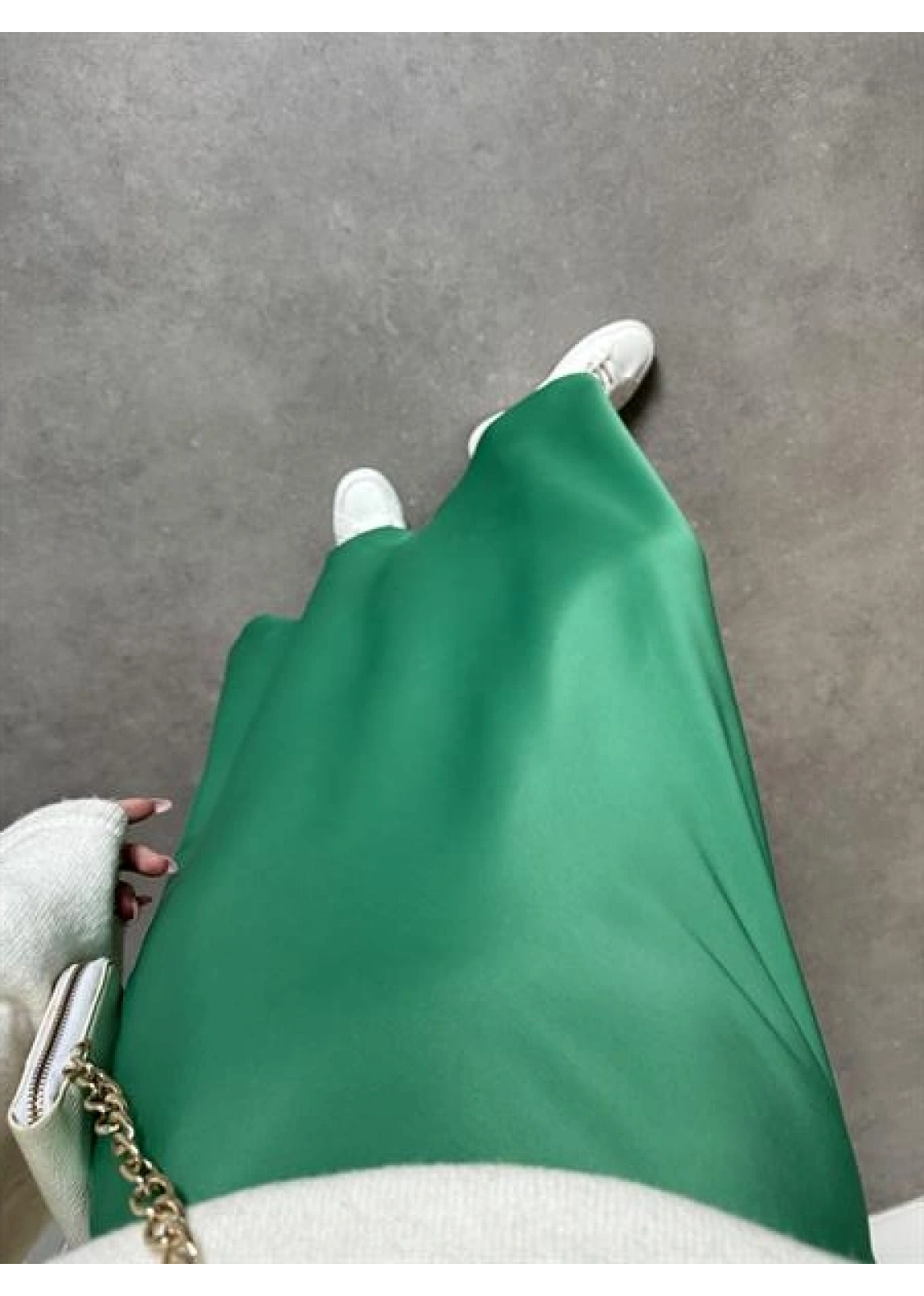 Maxi Boy Yeşil Saten Etek