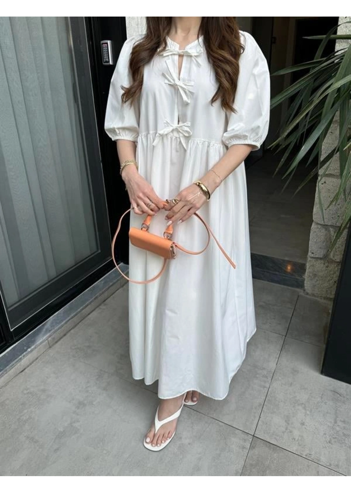 Maxi Önü Bağlamalı Beyaz Elbise