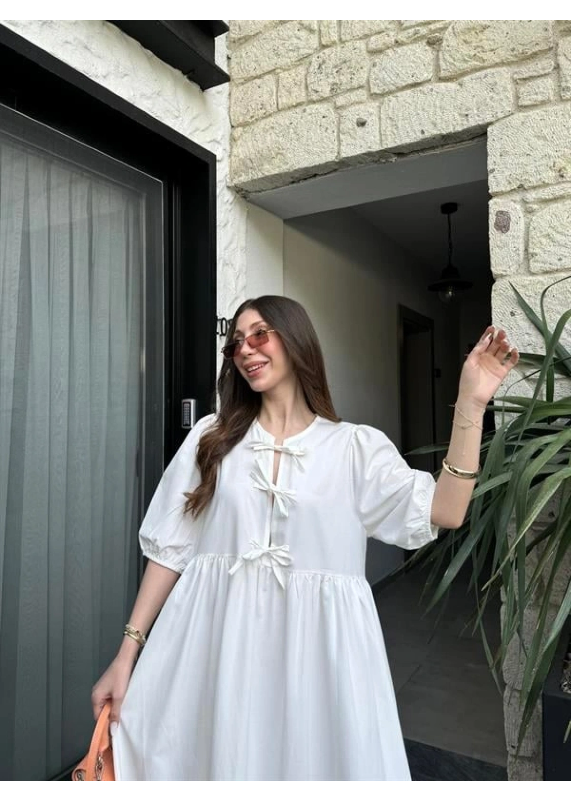 Maxi Önü Bağlamalı Beyaz Elbise