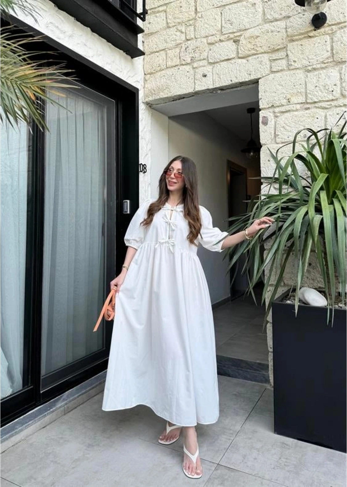 Maxi Önü Bağlamalı Beyaz Elbise