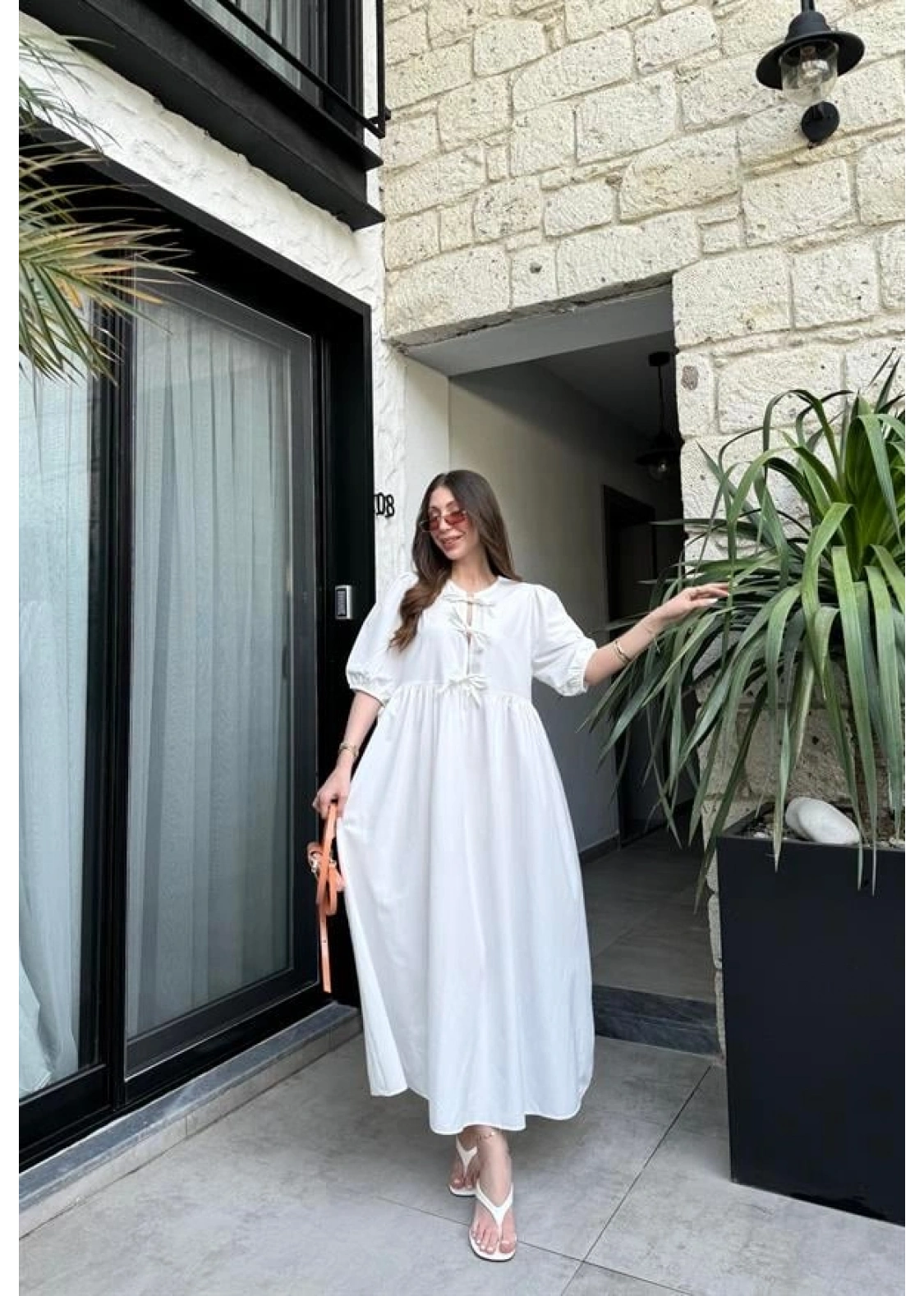 Maxi Önü Bağlamalı Beyaz Elbise