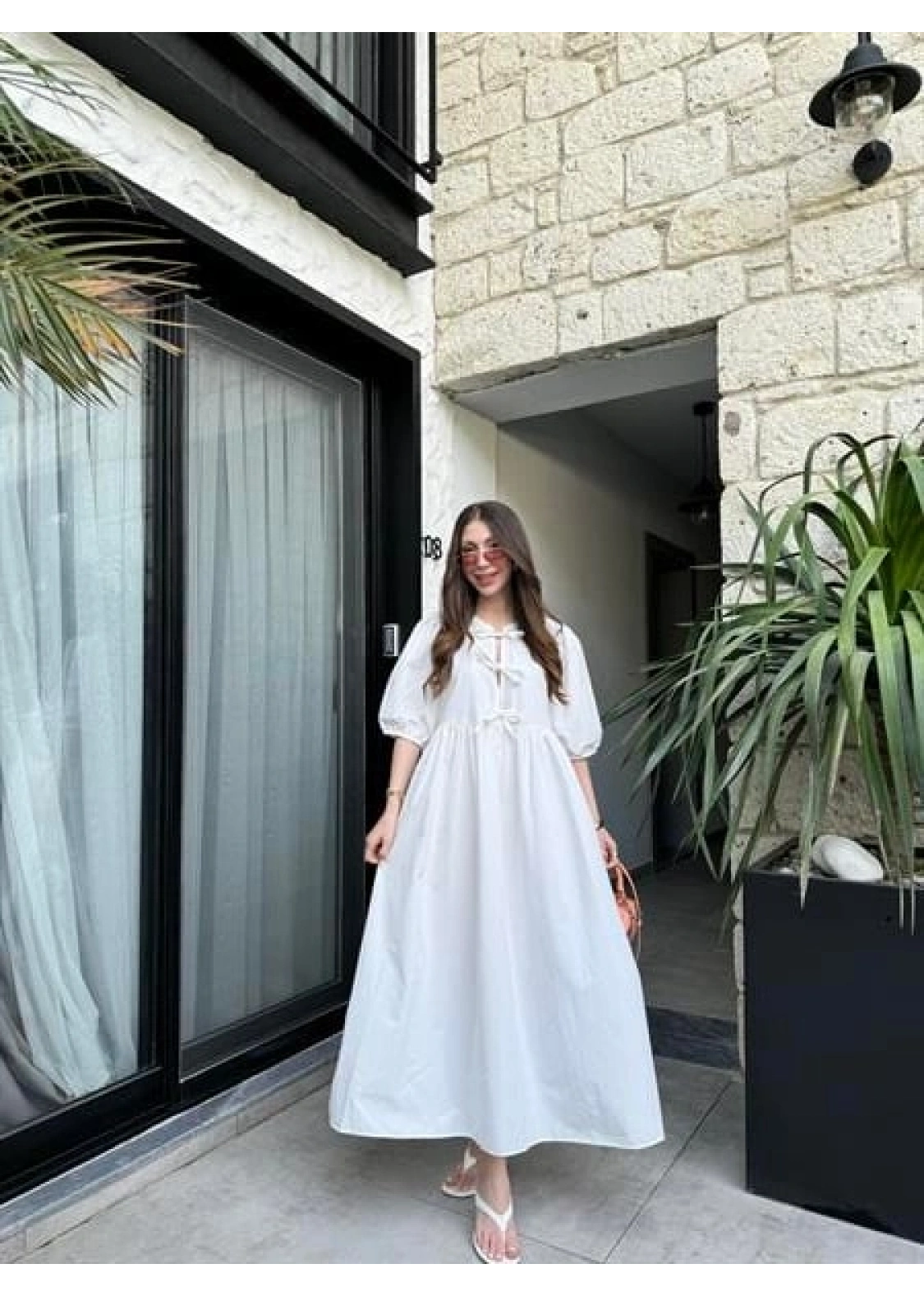 Maxi Önü Bağlamalı Beyaz Elbise