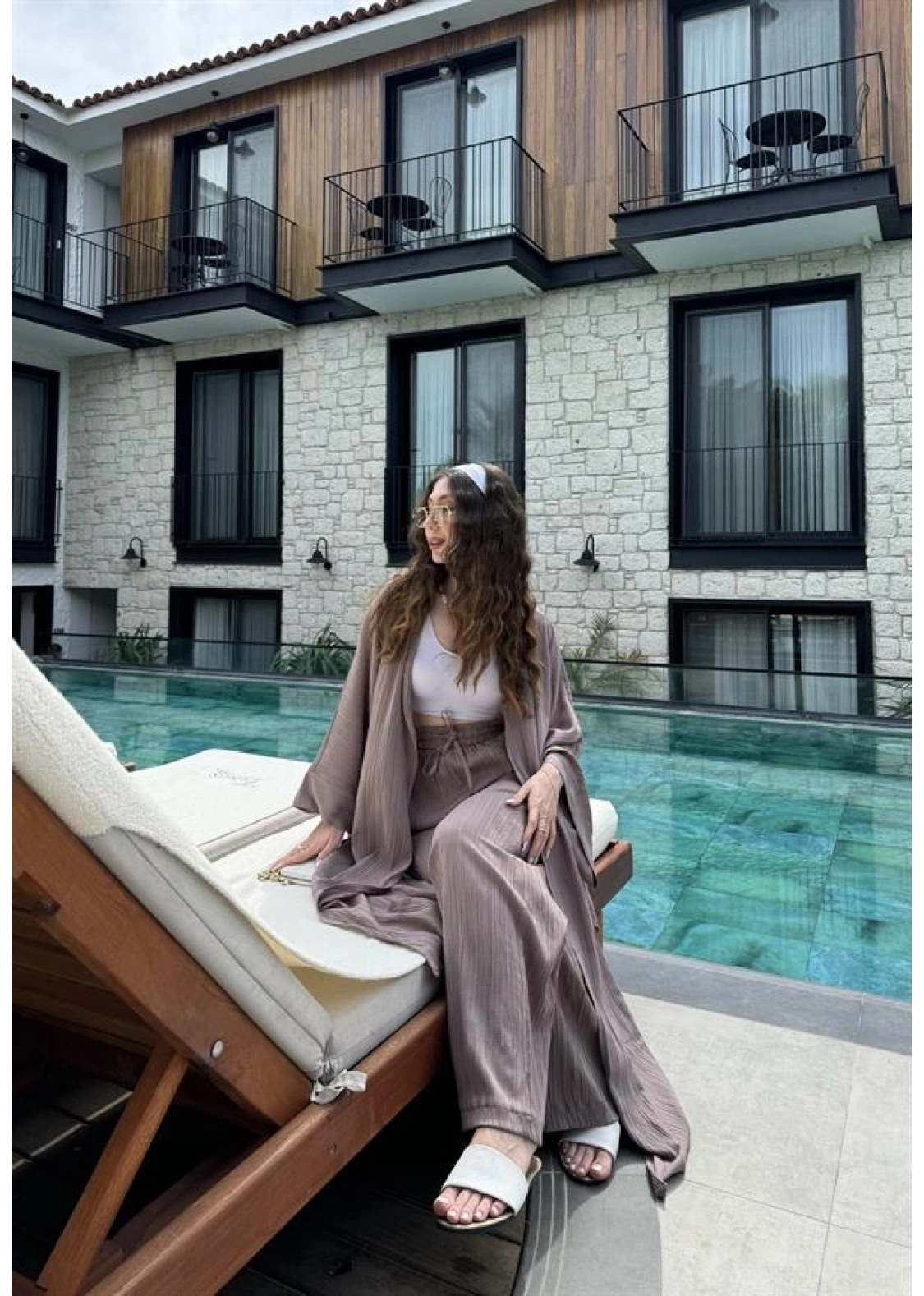 Maxi Uzun Devedikeni Gofre Kimono Takım