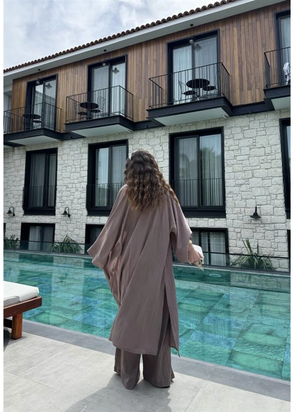 Maxi Uzun Devedikeni Gofre Kimono Takım