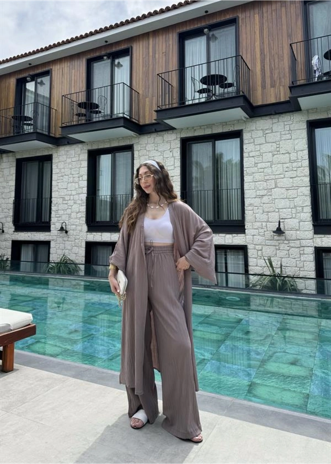 Maxi Uzun Devedikeni Gofre Kimono Takım