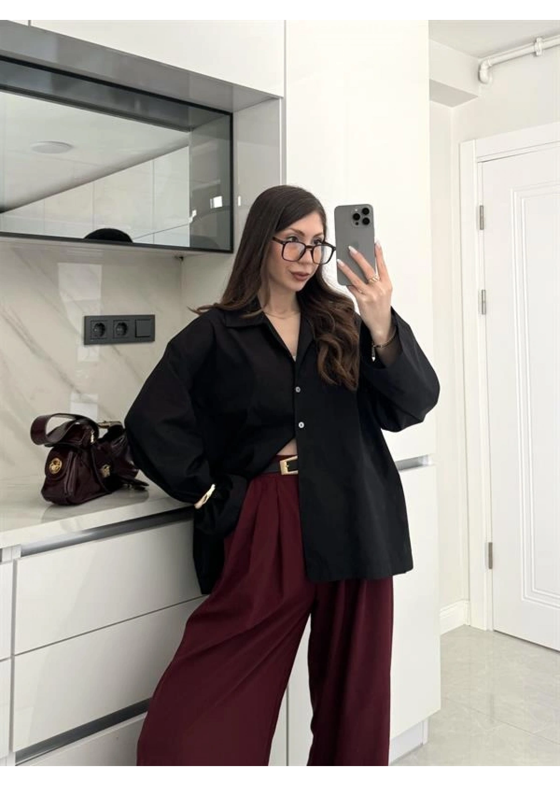 Meka Oversize Premium Siyah Gömlek