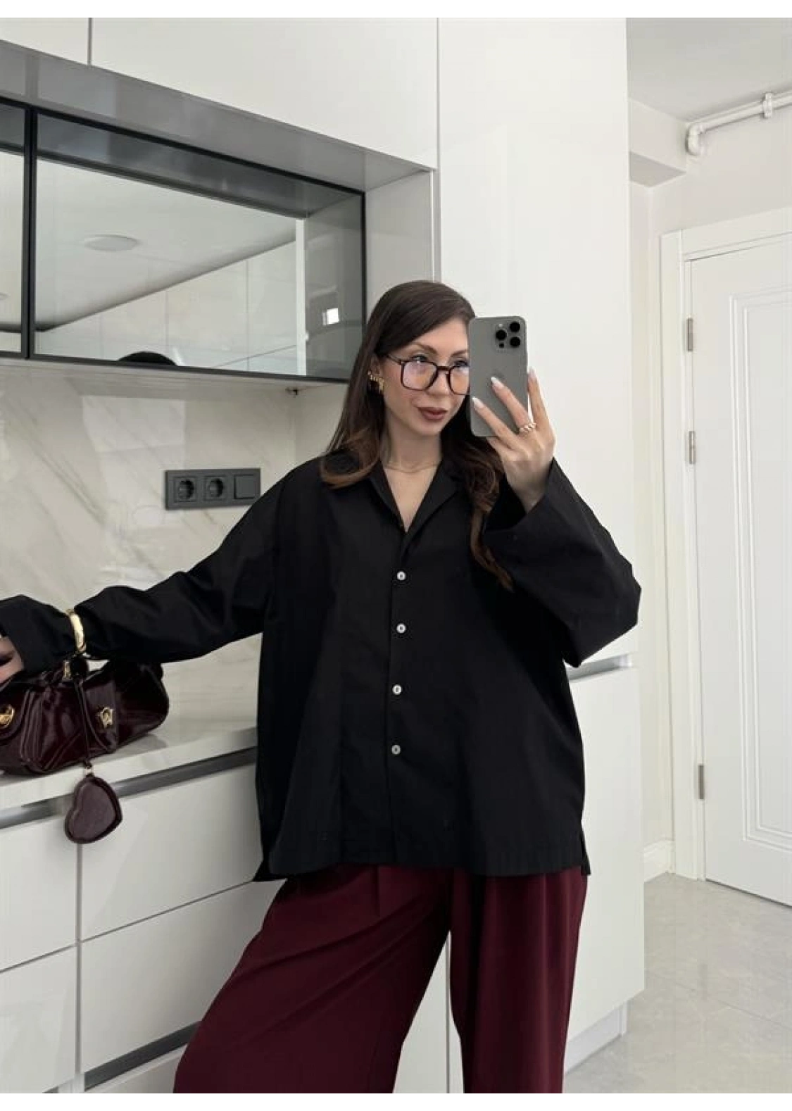 Meka Oversize Premium Siyah Gömlek