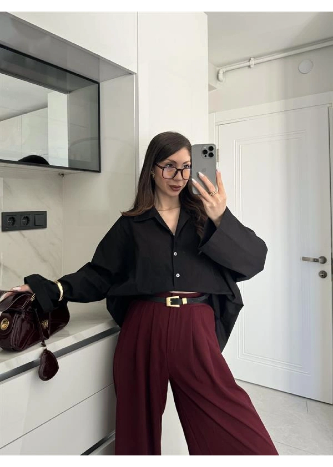 Meka Oversize Premium Siyah Gömlek