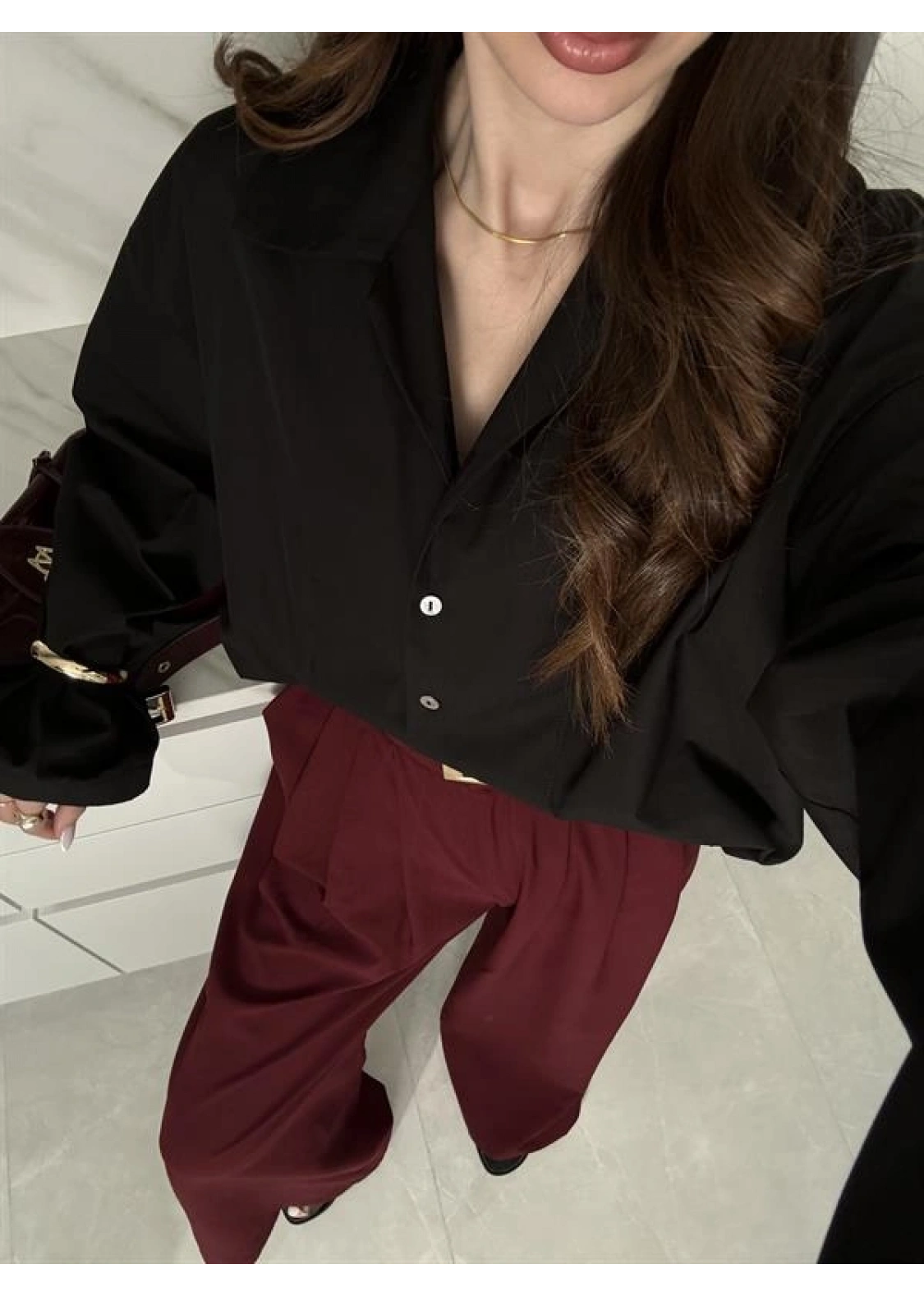 Meka Oversize Premium Siyah Gömlek