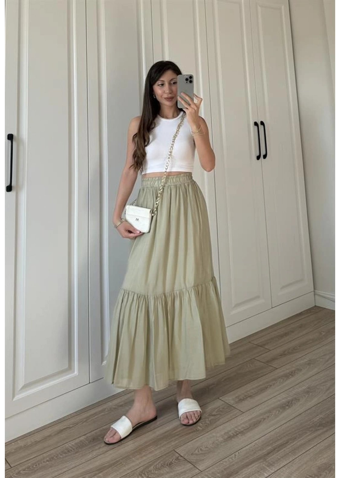 Midi Boy Şifon Astarlı Çağla Etek