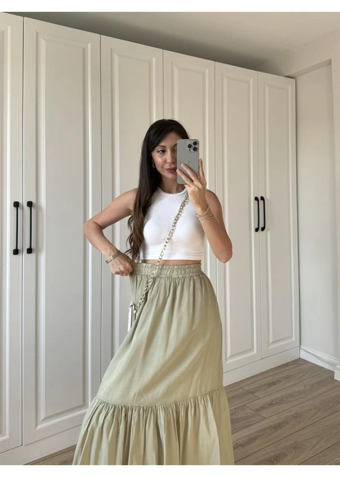 Midi Boy Şifon Astarlı Çağla Etek