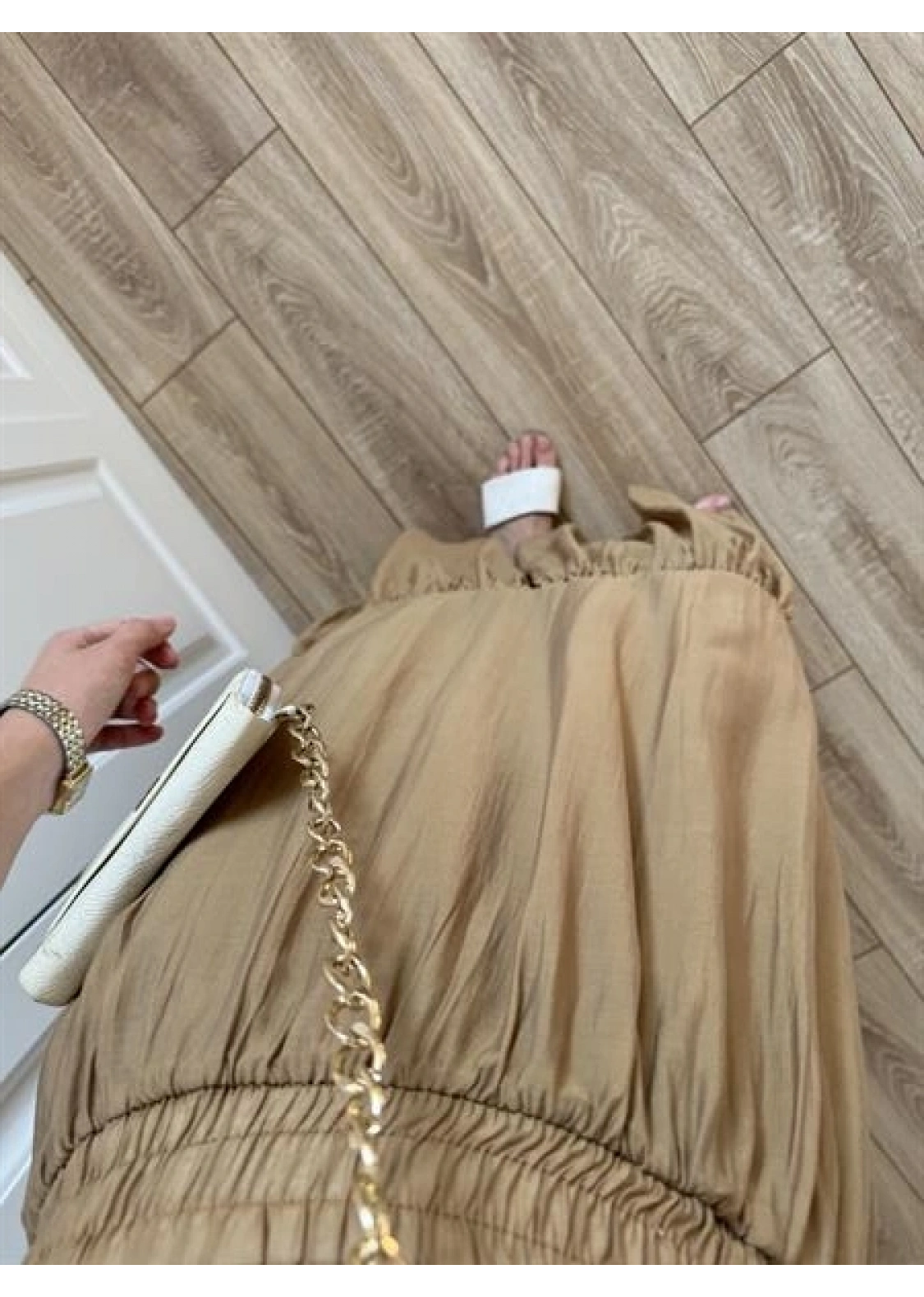 Midi Boy Şifon Astarlı Cappuccino Etek