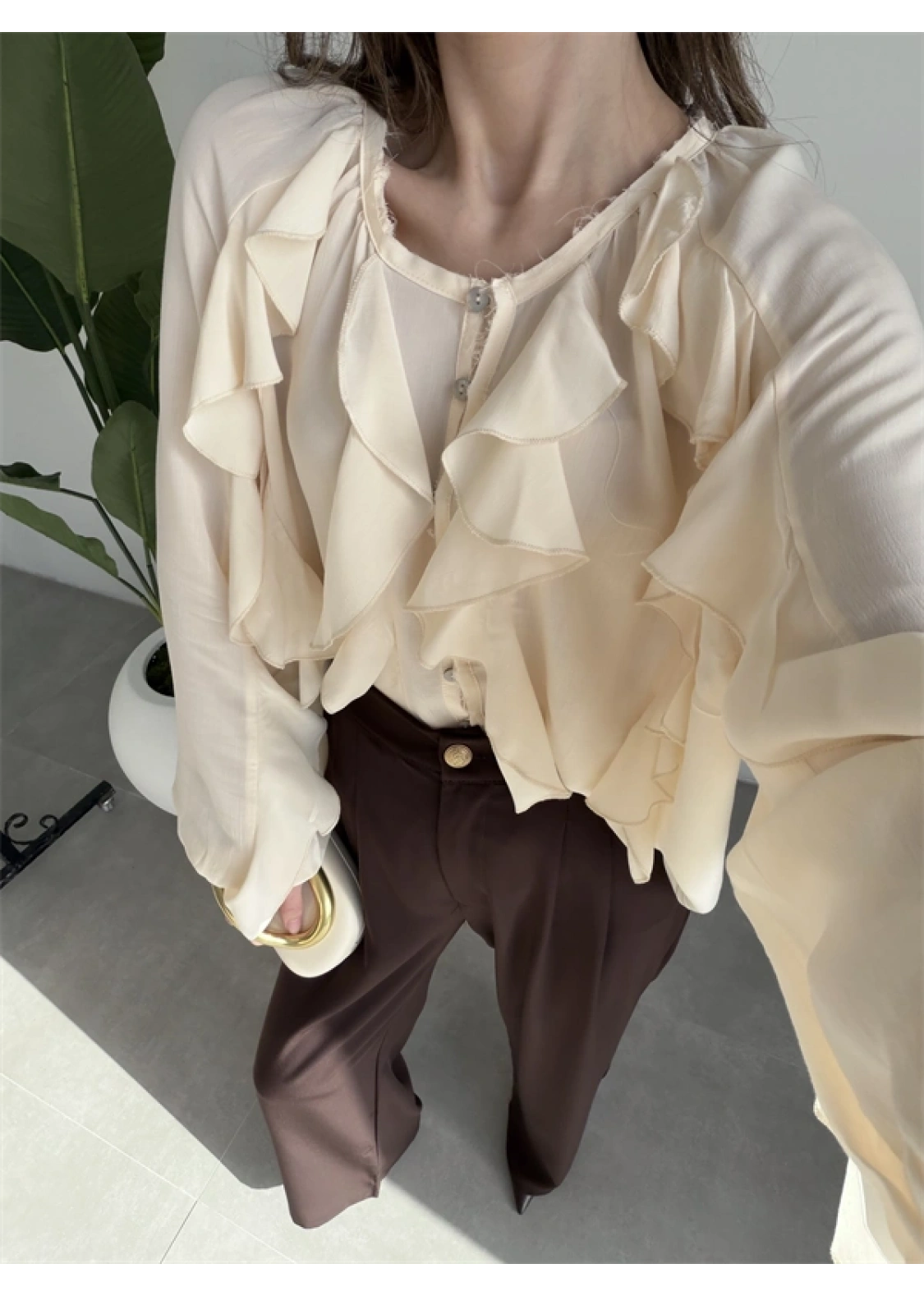 Milano Fırfırlı Ekru Tül Bluz