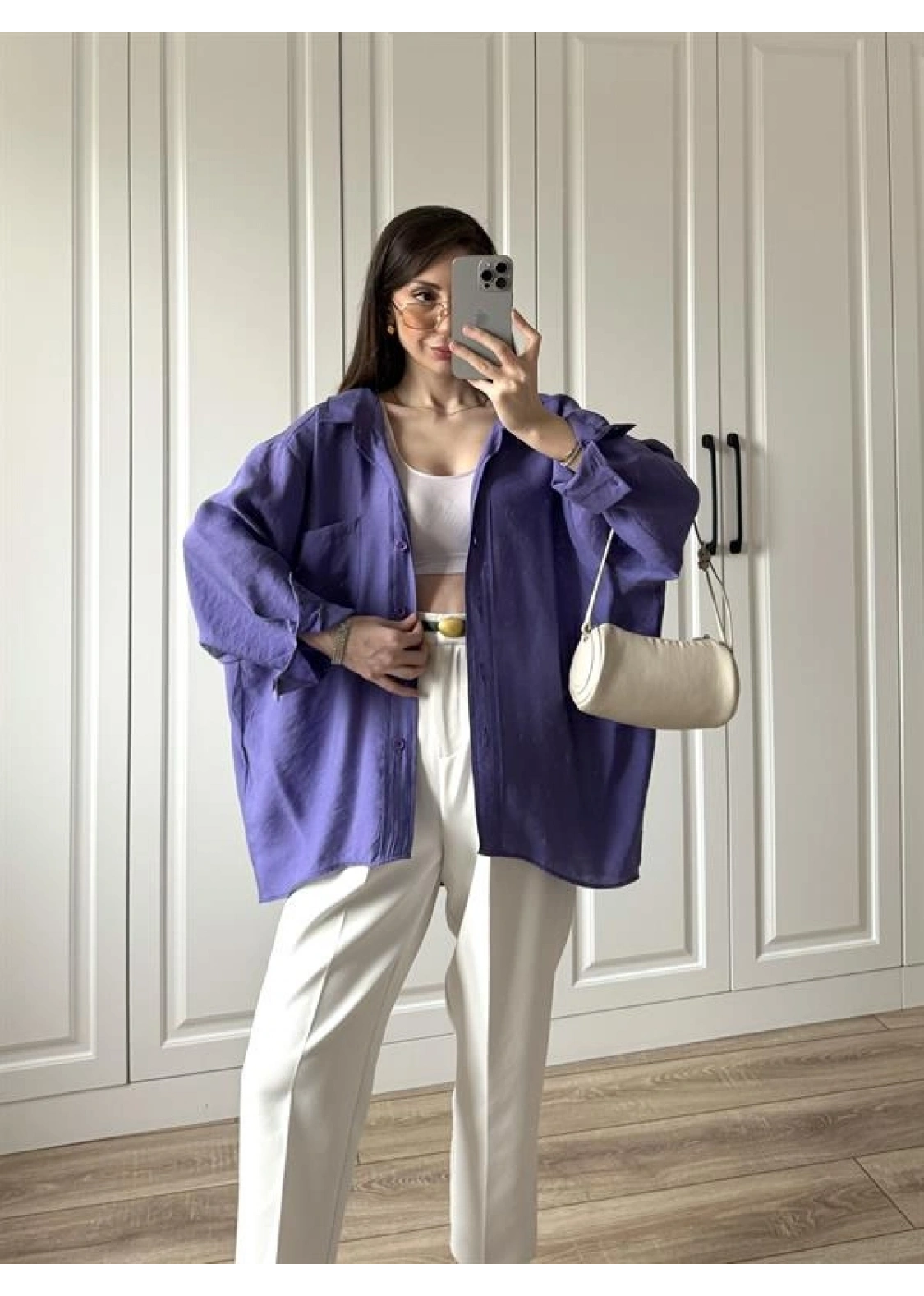 Mor Oversize Tensel Gömlek