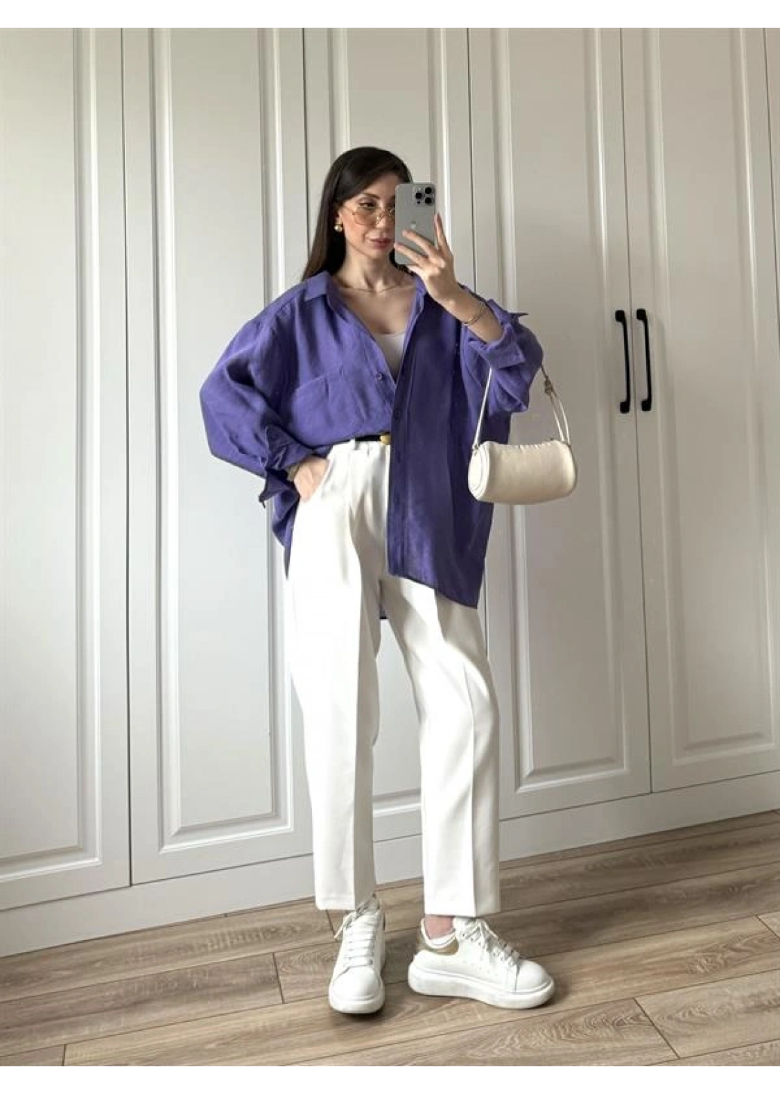 Mor Oversize Tensel Gömlek