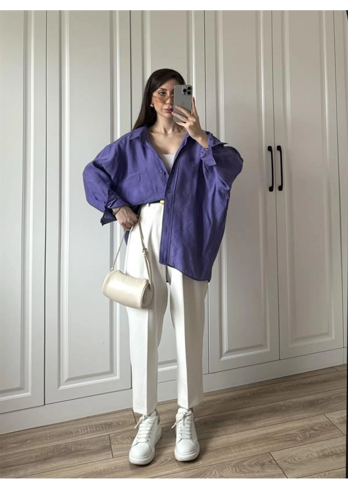 Mor Oversize Tensel Gömlek