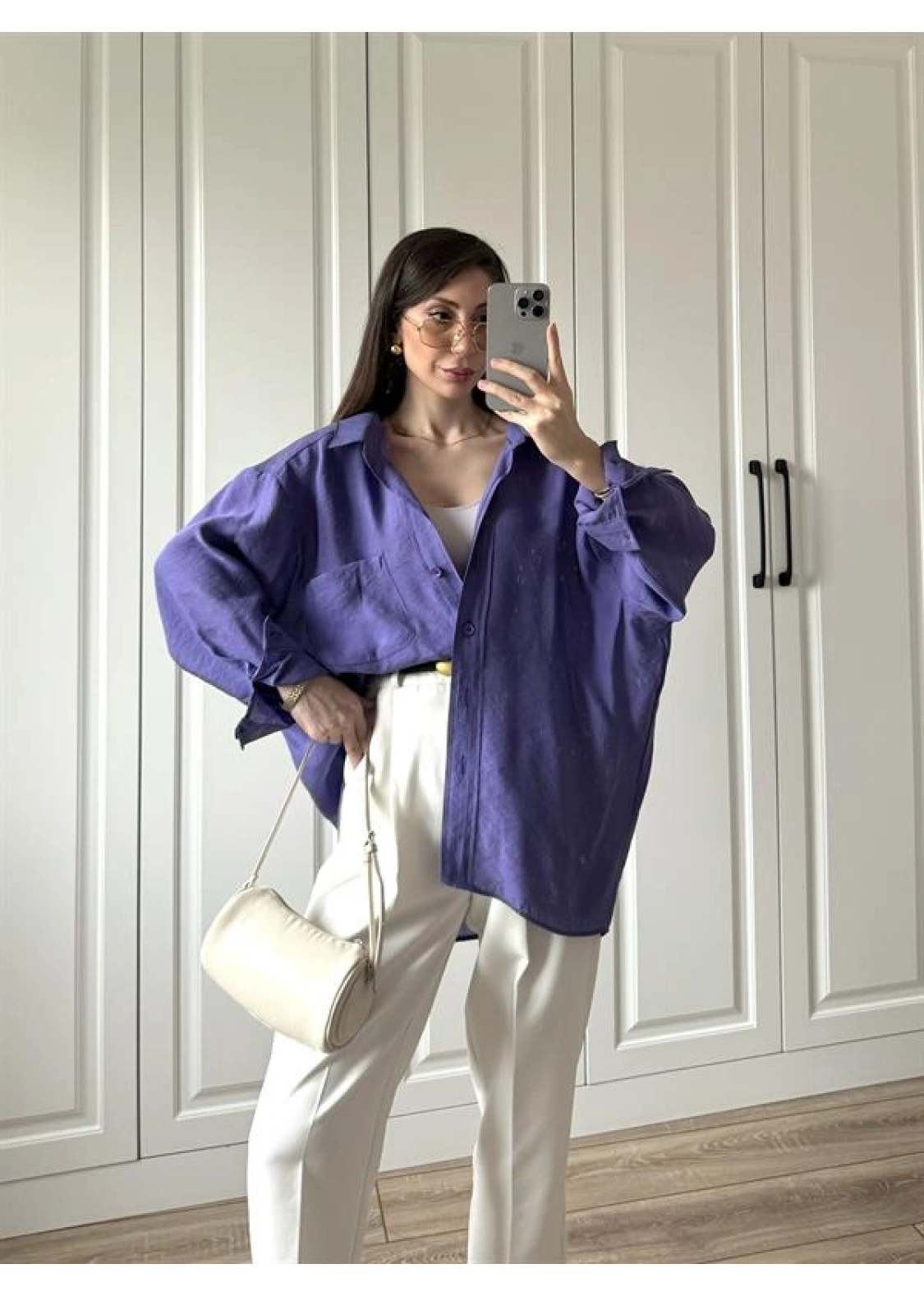 Mor Oversize Tensel Gömlek