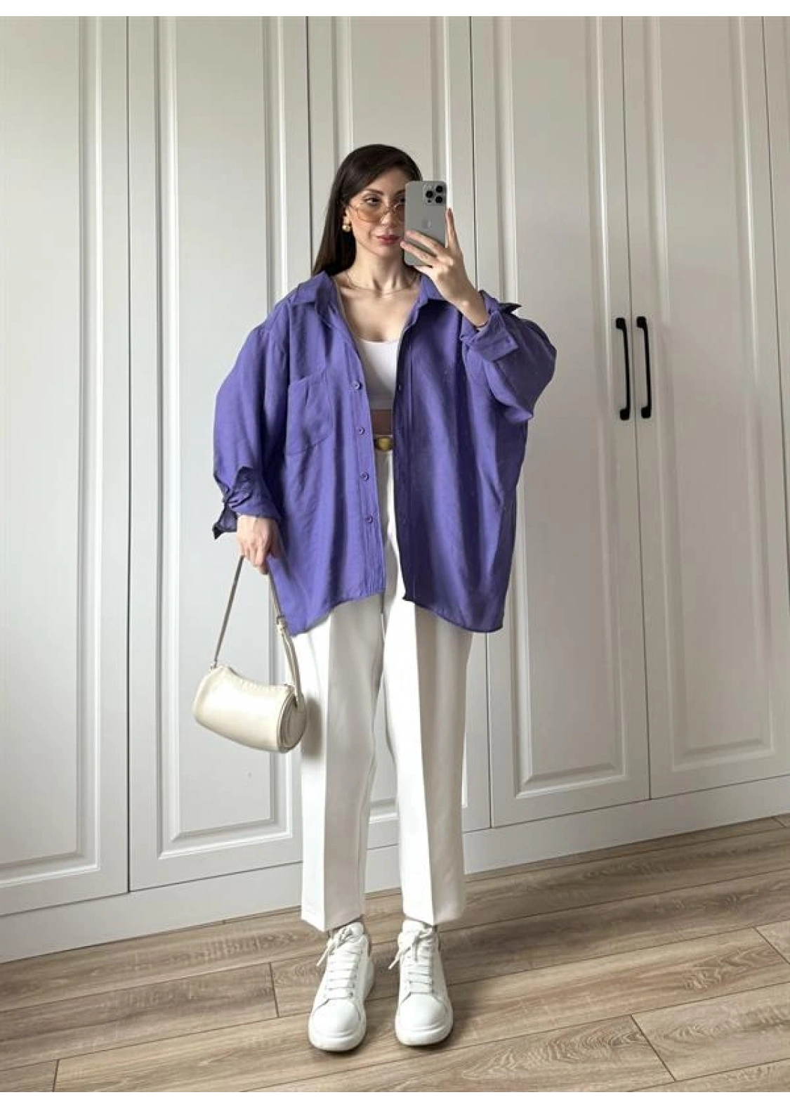 Mor Oversize Tensel Gömlek