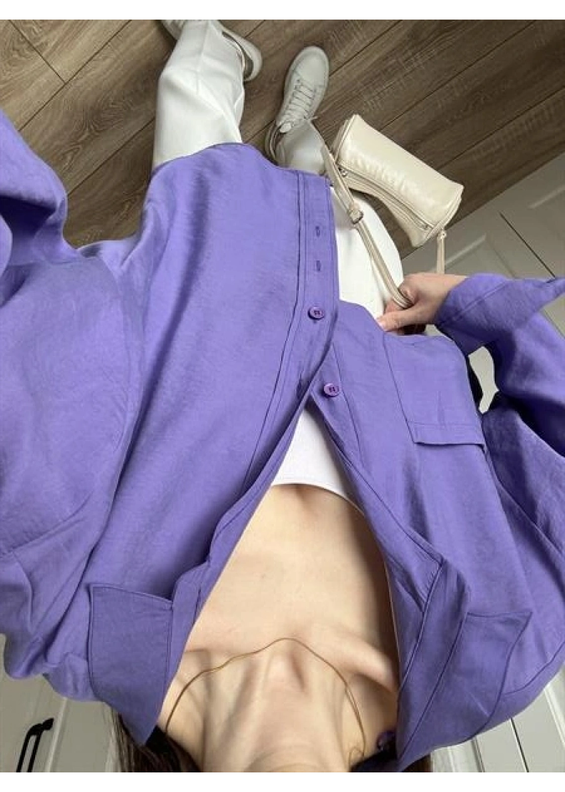 Mor Oversize Tensel Gömlek