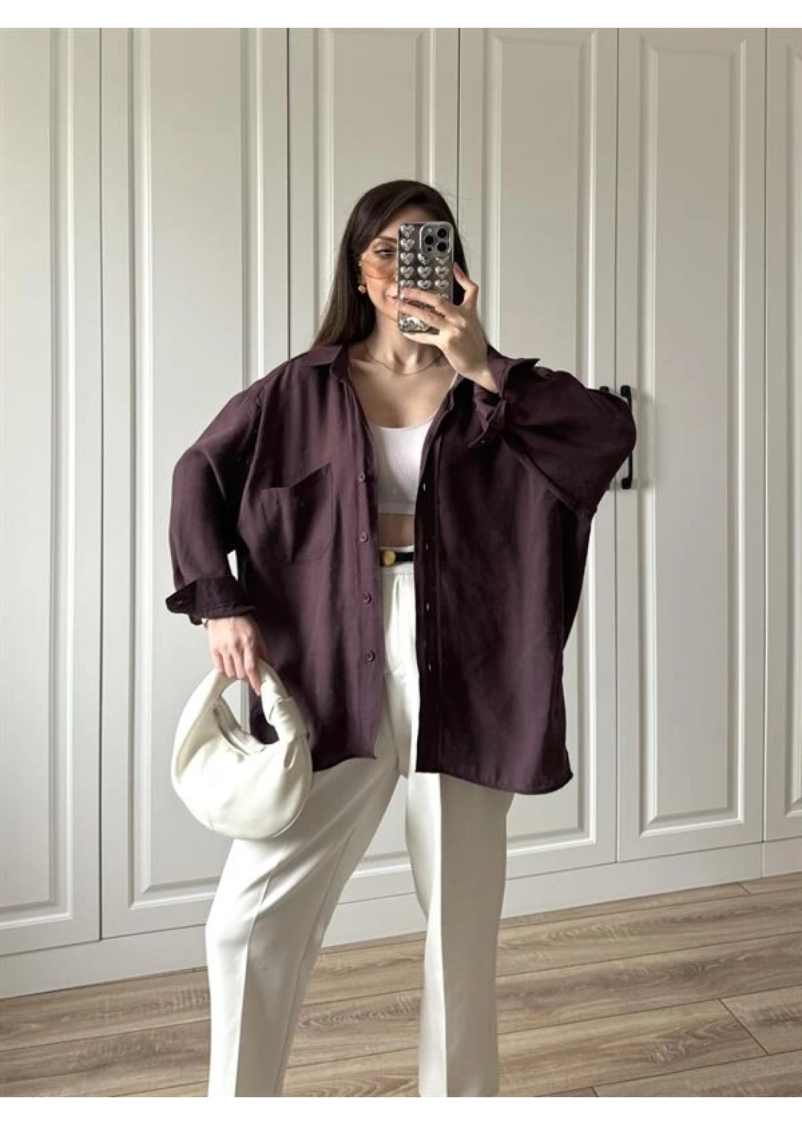 Mürdüm Oversize Tensel Gömlek