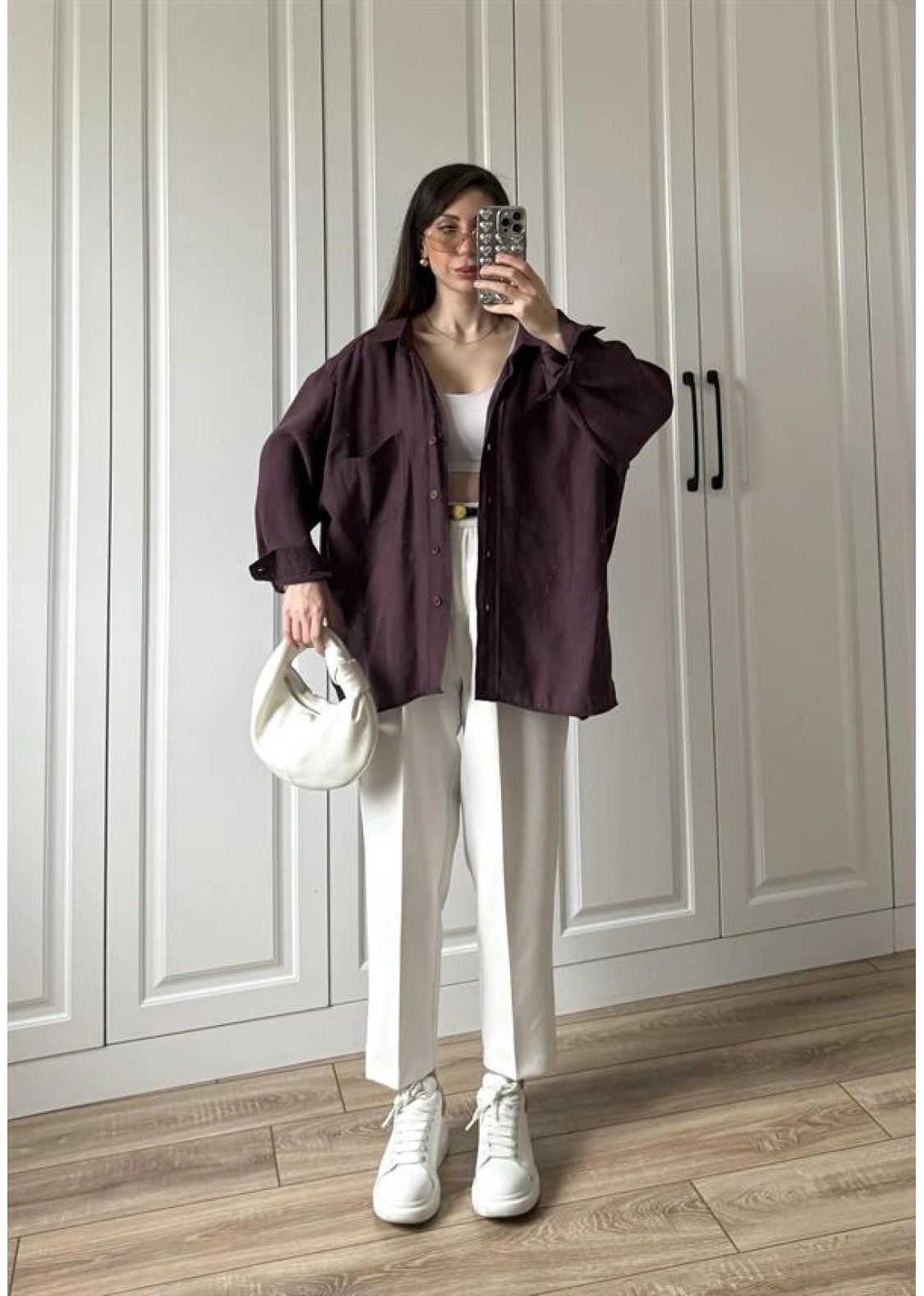 Mürdüm Oversize Tensel Gömlek