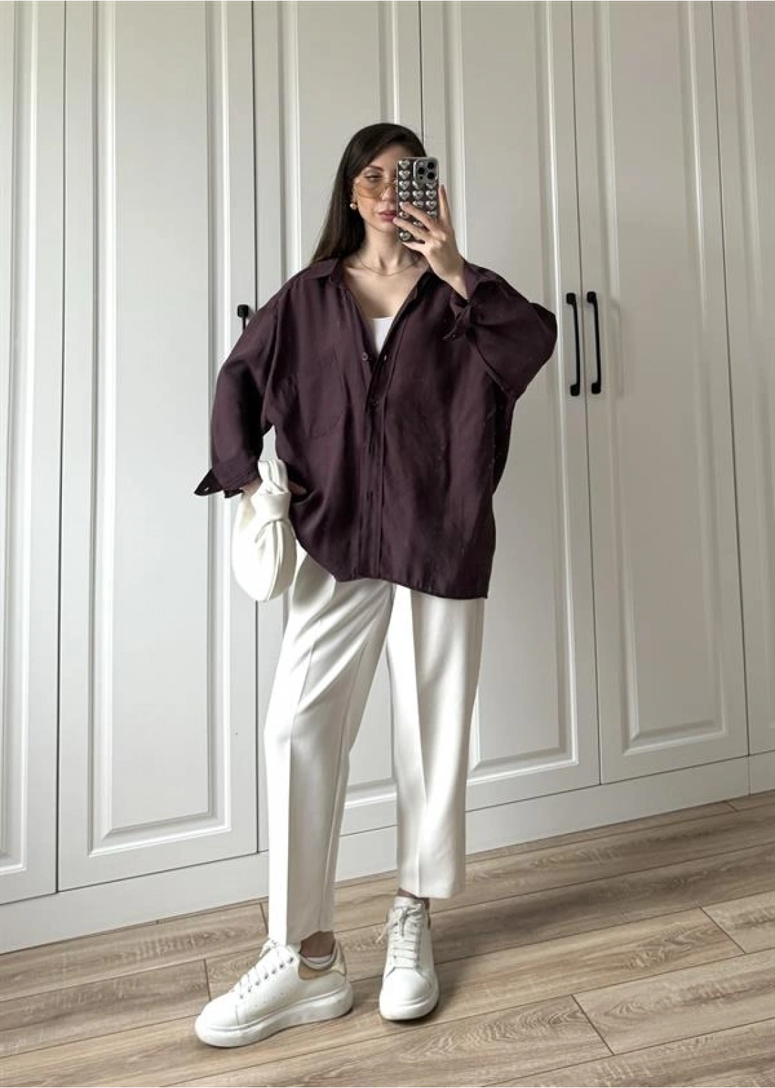 Mürdüm Oversize Tensel Gömlek