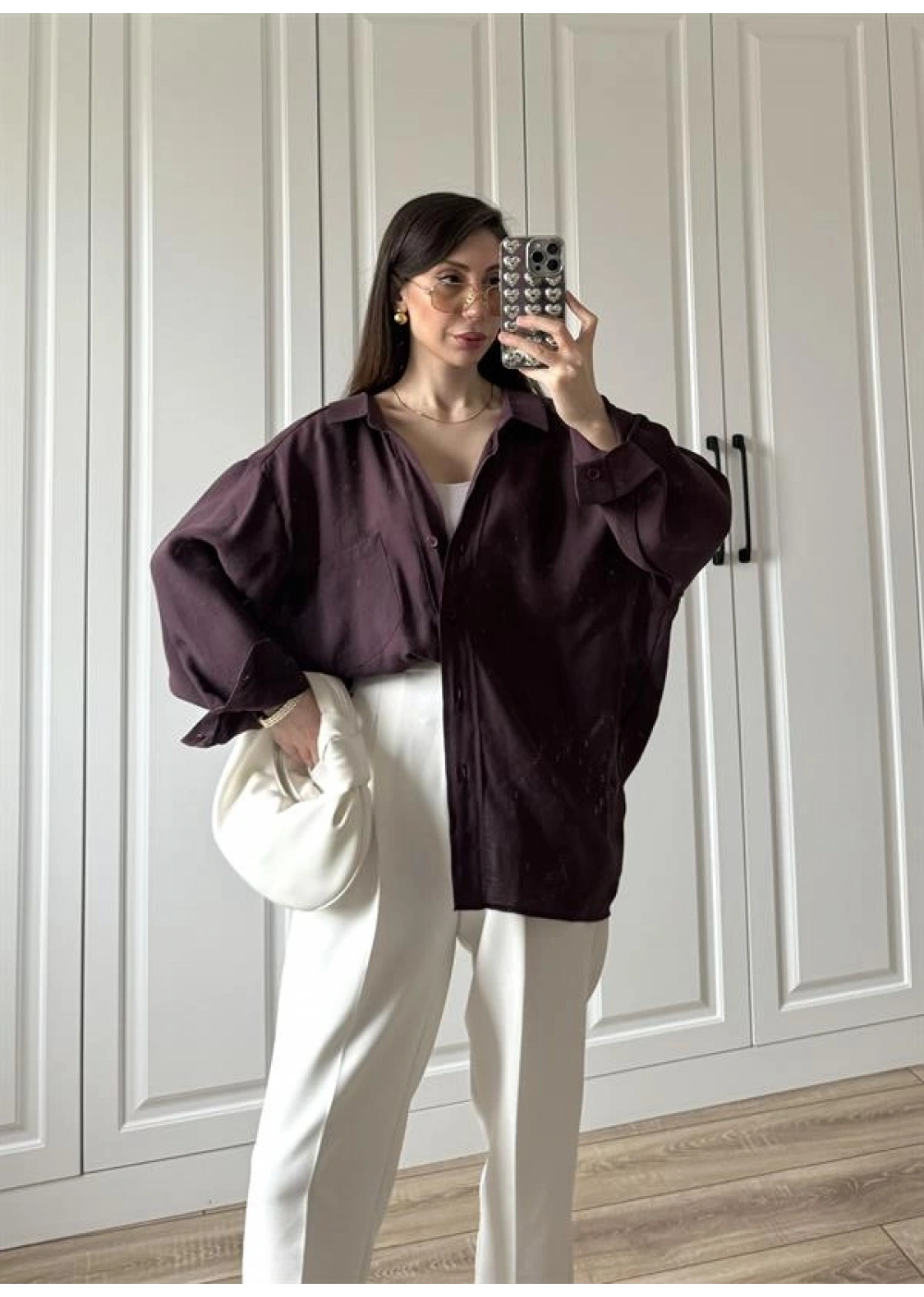 Mürdüm Oversize Tensel Gömlek