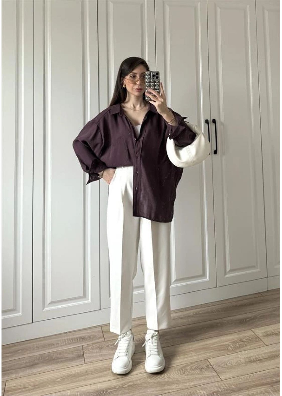 Mürdüm Oversize Tensel Gömlek