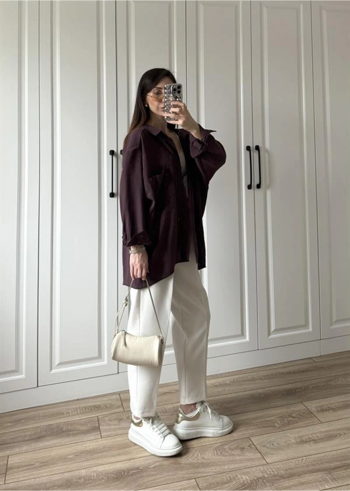 Mürdüm Oversize Tensel Gömlek