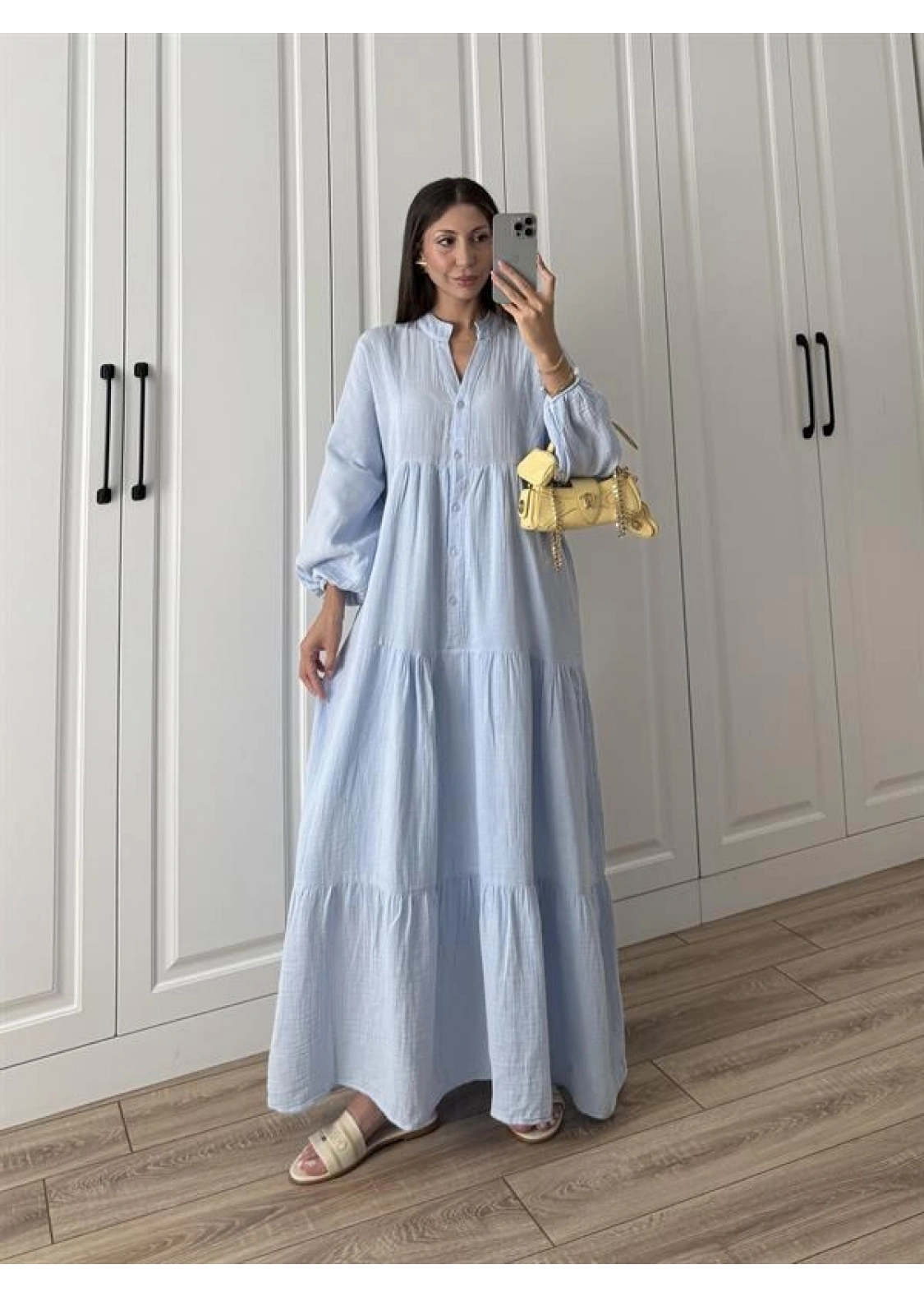 Müslin Kumaş Oversize Bebe Mavi Elbise