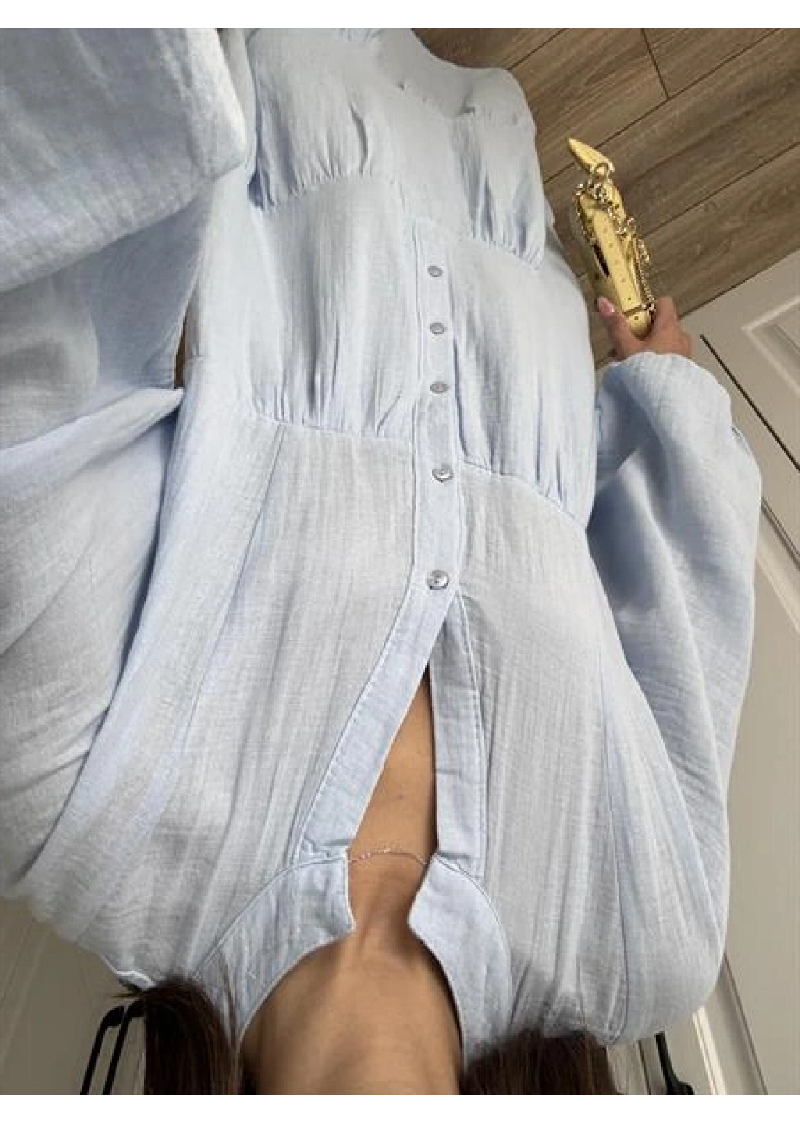 Müslin Kumaş Oversize Bebe Mavi Elbise