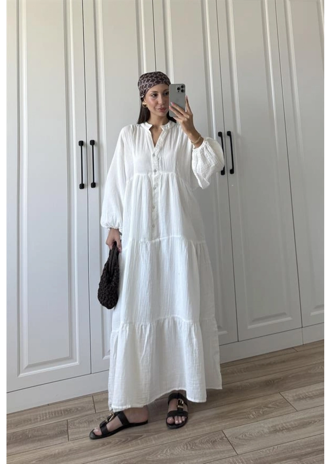 Müslin Kumaş Oversize Beyaz Elbise