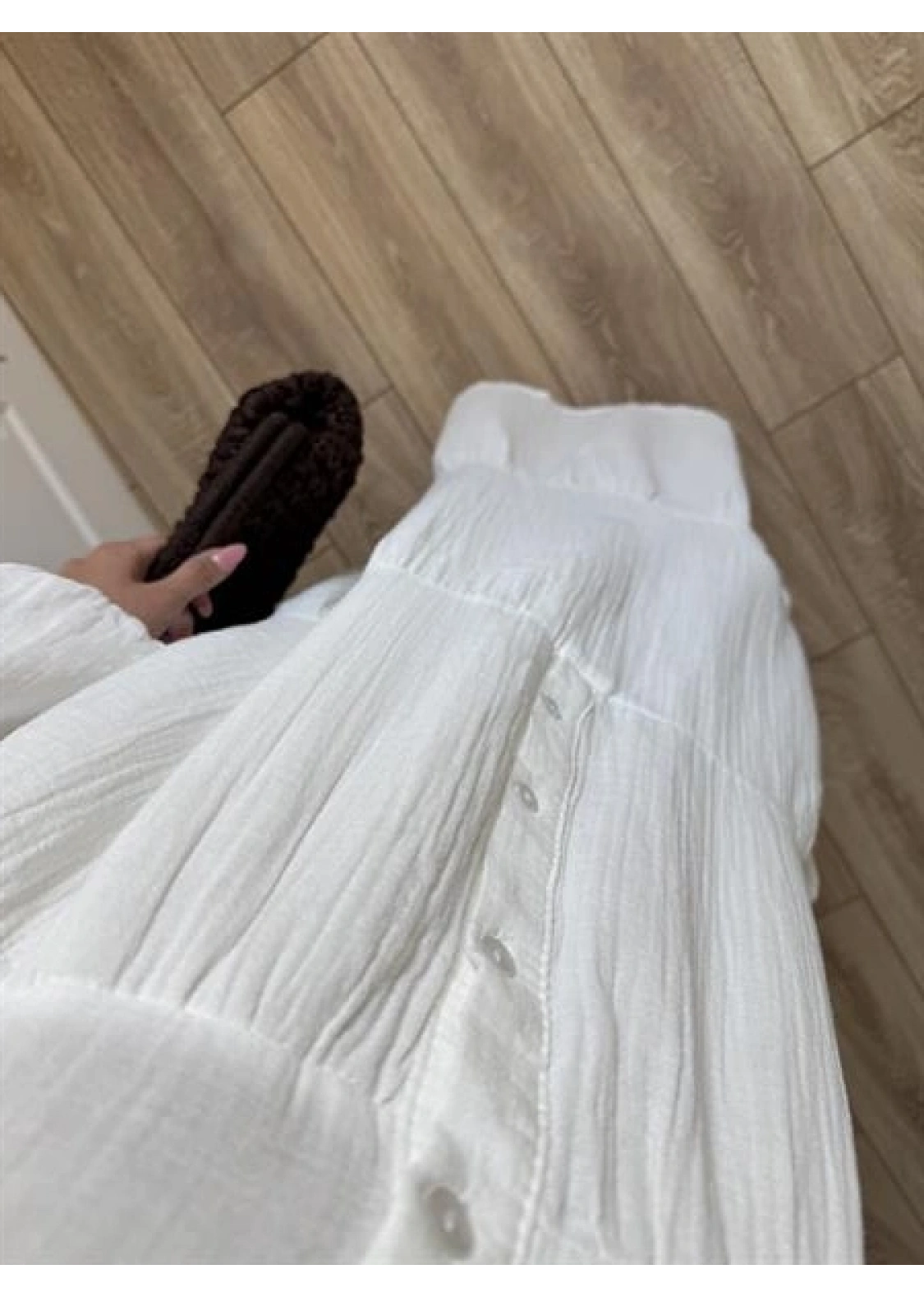 Müslin Kumaş Oversize Beyaz Elbise