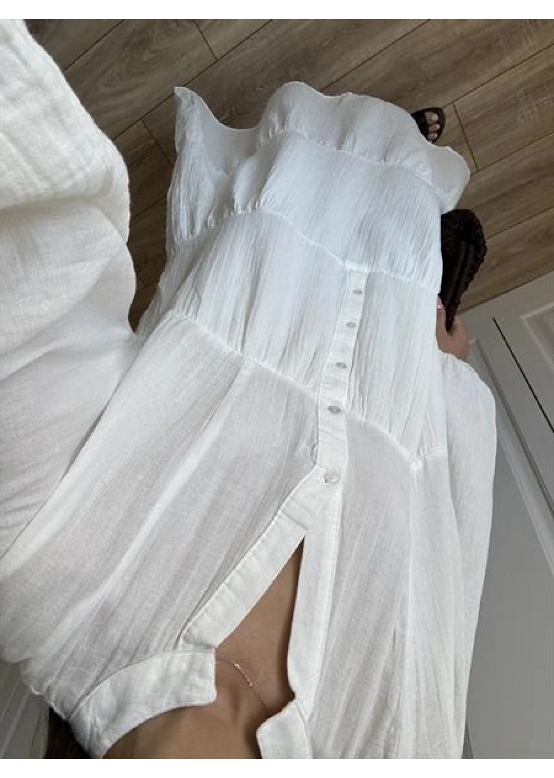 Müslin Kumaş Oversize Beyaz Elbise