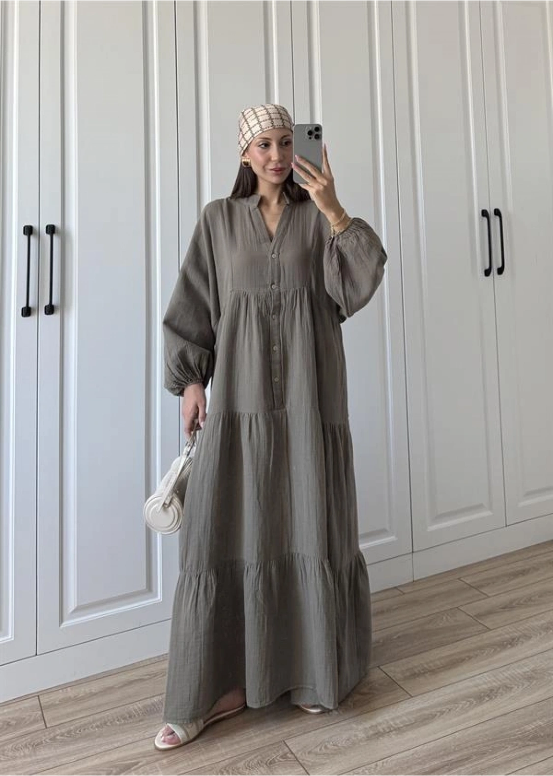 Müslin Kumaş Oversize Haki Elbise