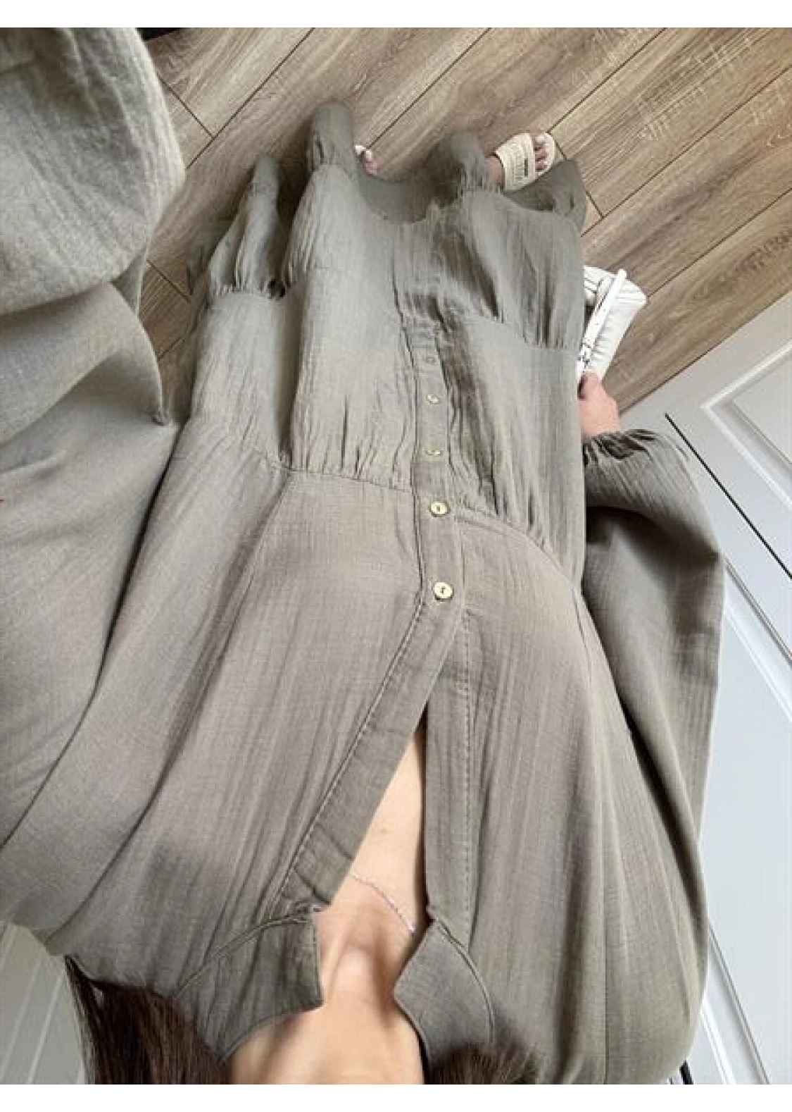 Müslin Kumaş Oversize Haki Elbise