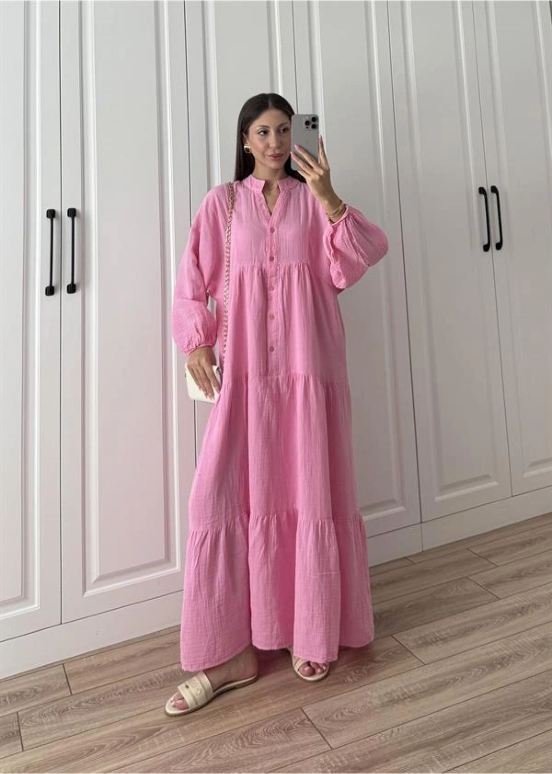 Müslin Kumaş Oversize Pembe Elbise