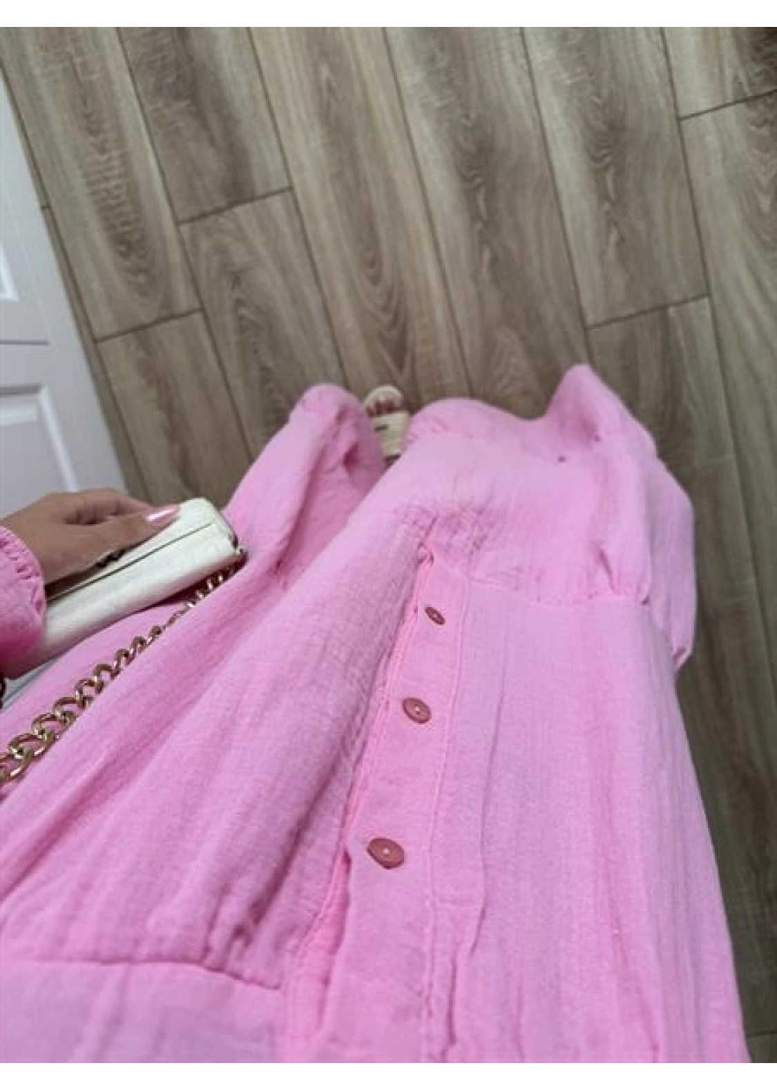 Müslin Kumaş Oversize Pembe Elbise