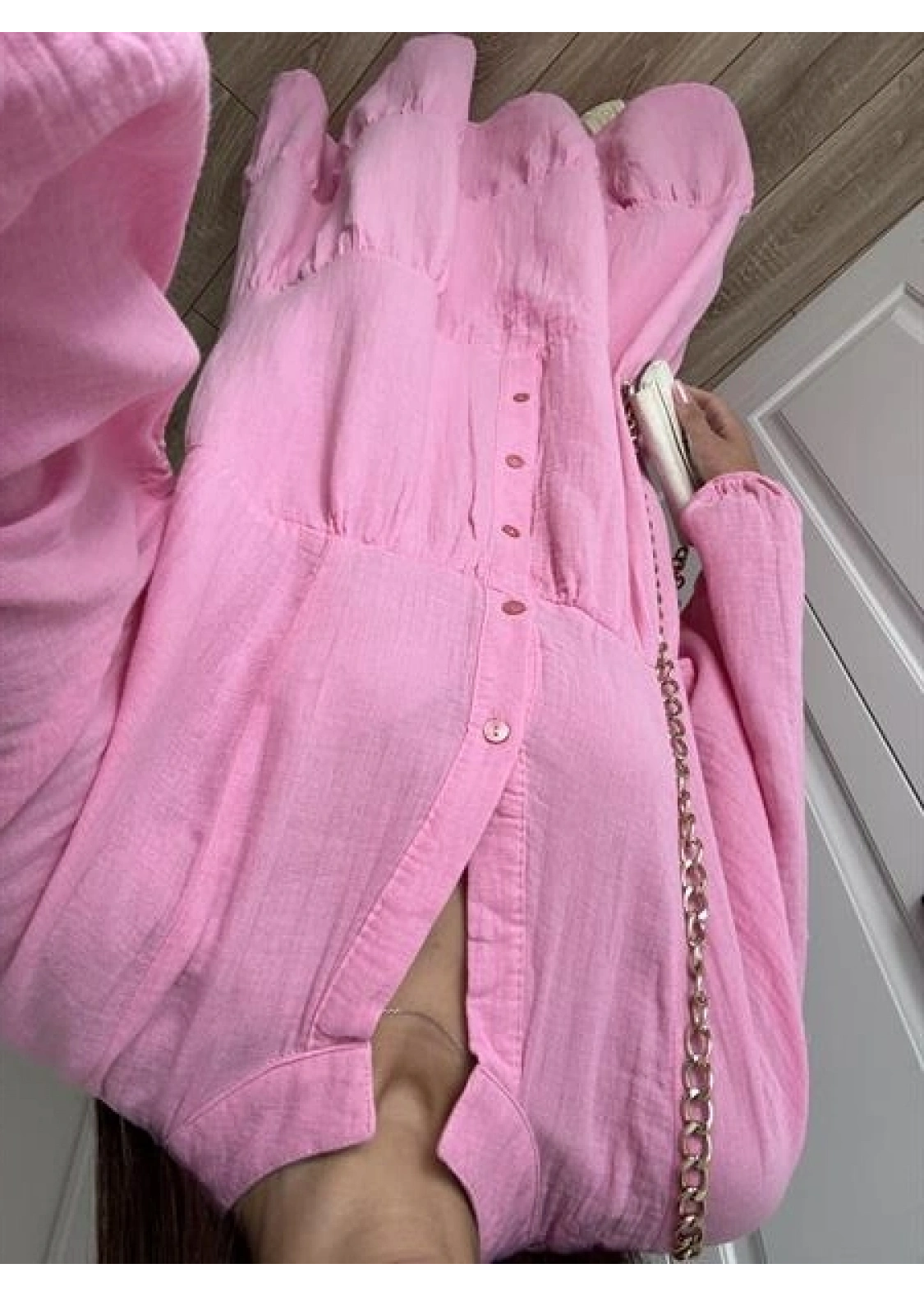 Müslin Kumaş Oversize Pembe Elbise