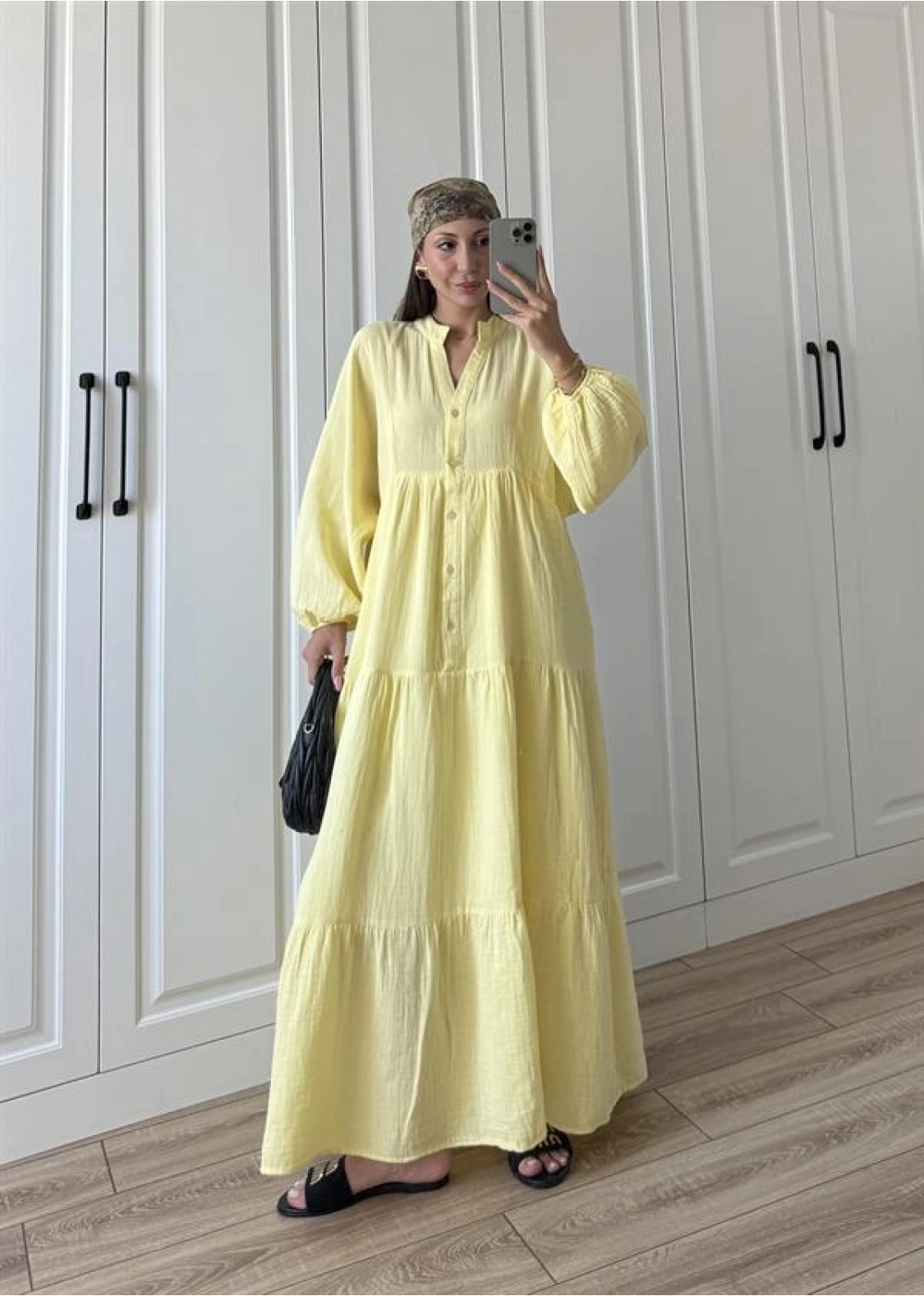 Müslin Kumaş Oversize Sarı Elbise